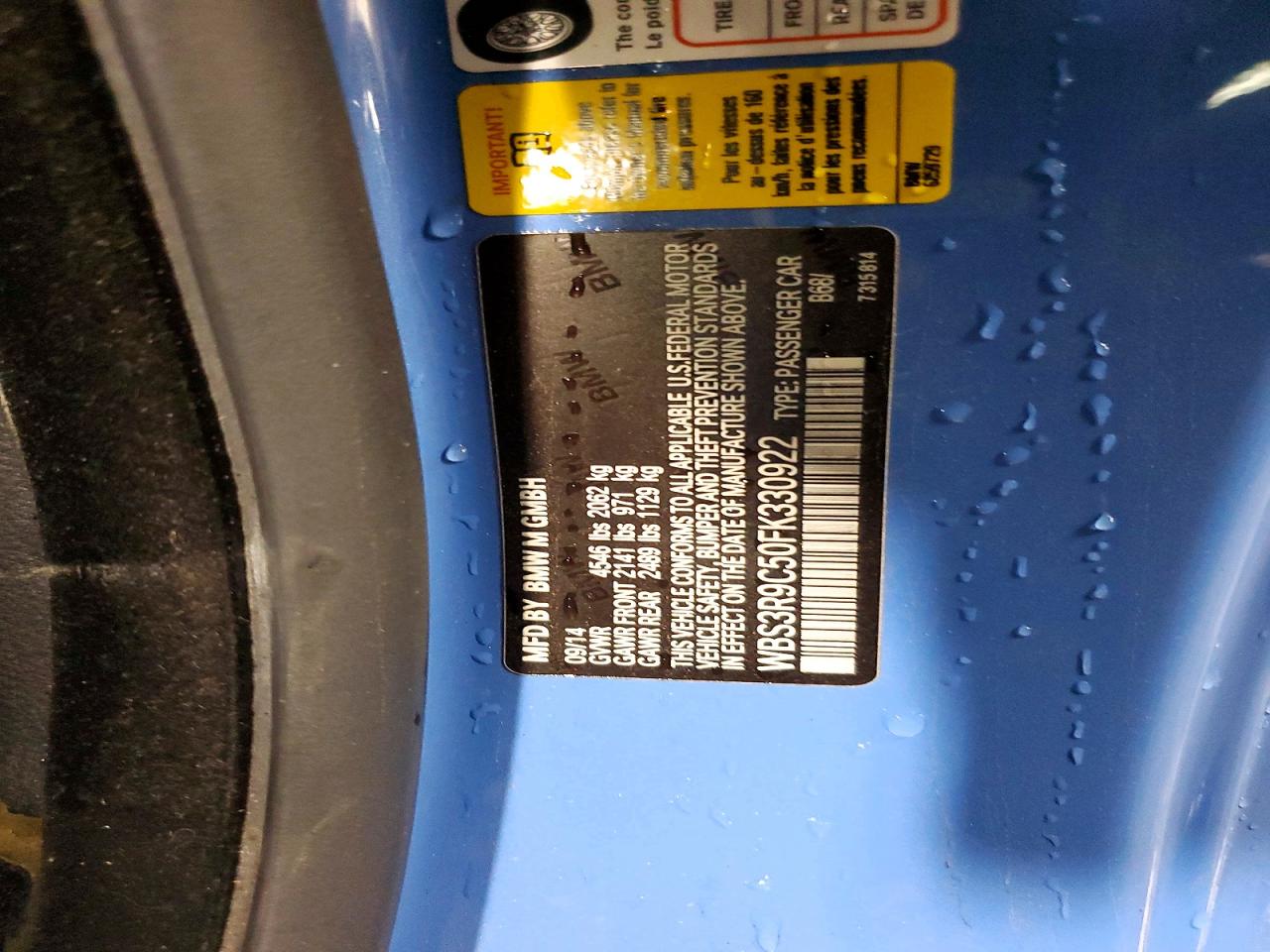 2015 Bmw M4 Blue vin: WBS3R9C50FK330922