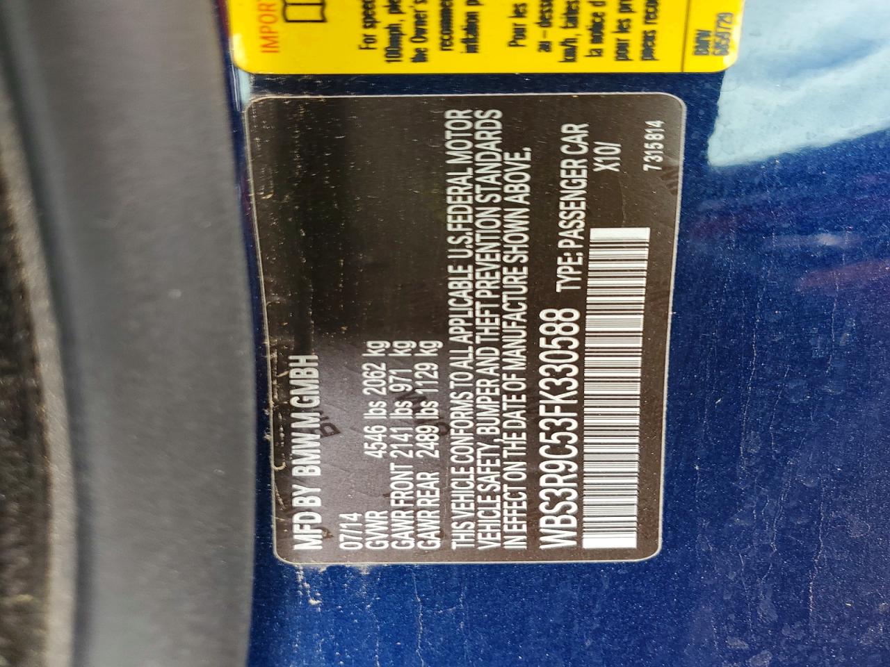 2015 Bmw M4 Blue vin: WBS3R9C53FK330588