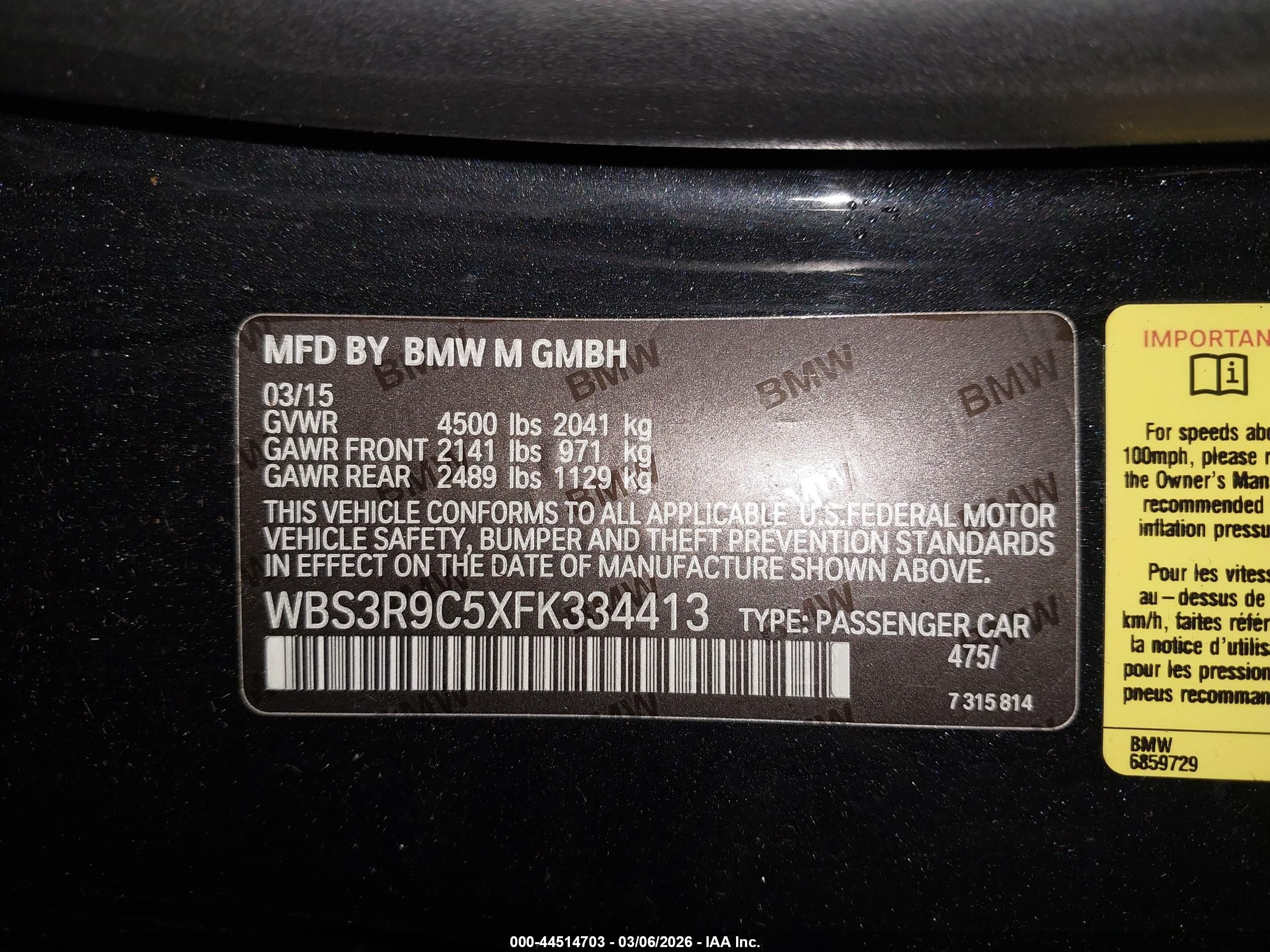 2015 Bmw M4   Black vin: WBS3R9C5XFK334413