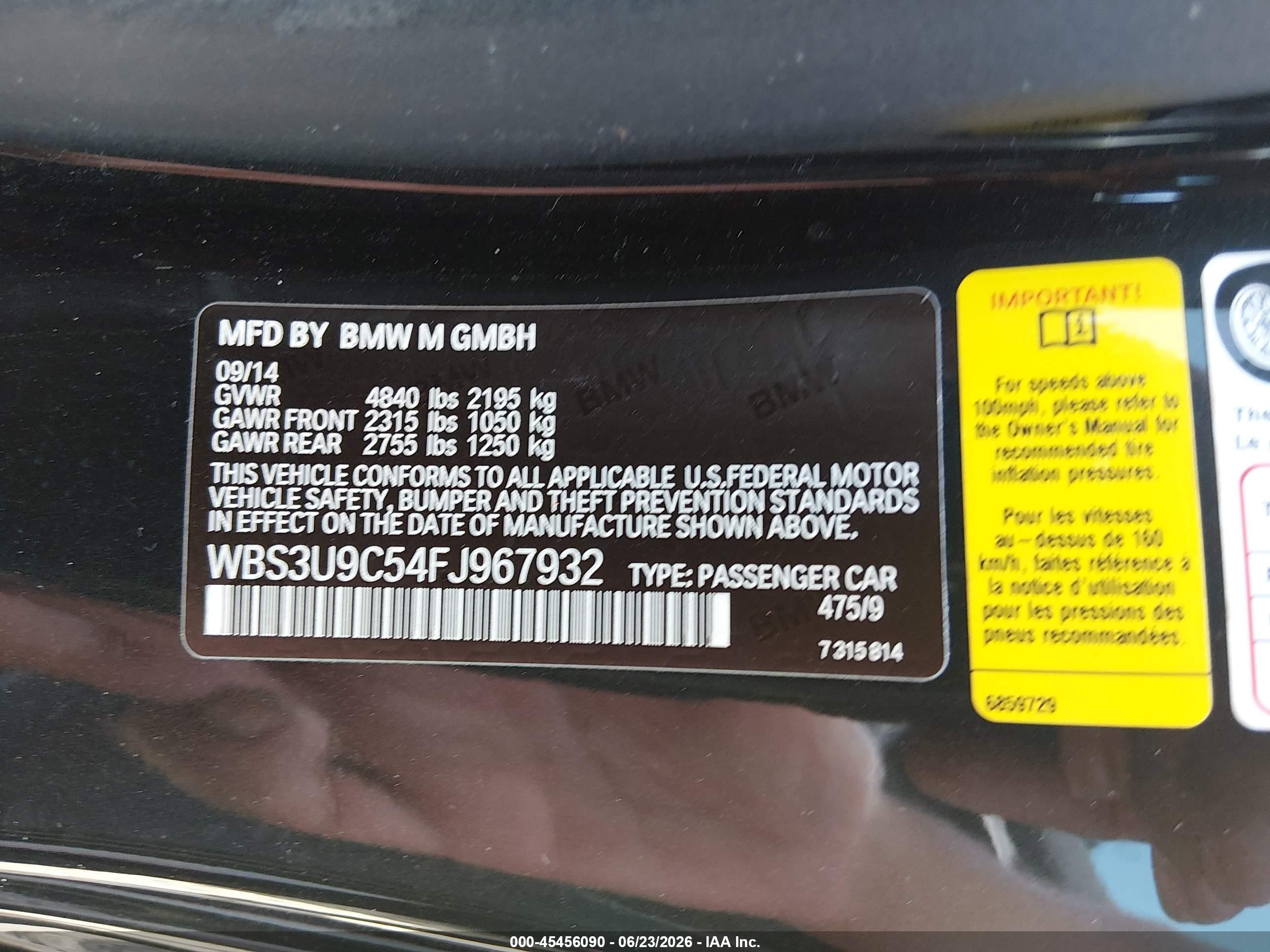 2015 Bmw M4   Black vin: WBS3U9C54FJ967932