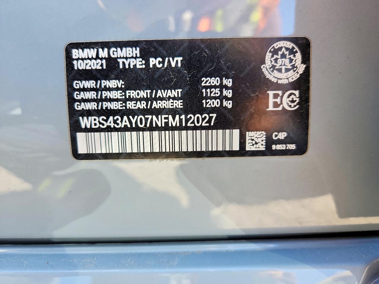 2022 Bmw M3 Competition Gray vin: WBS43AY07NFM12027