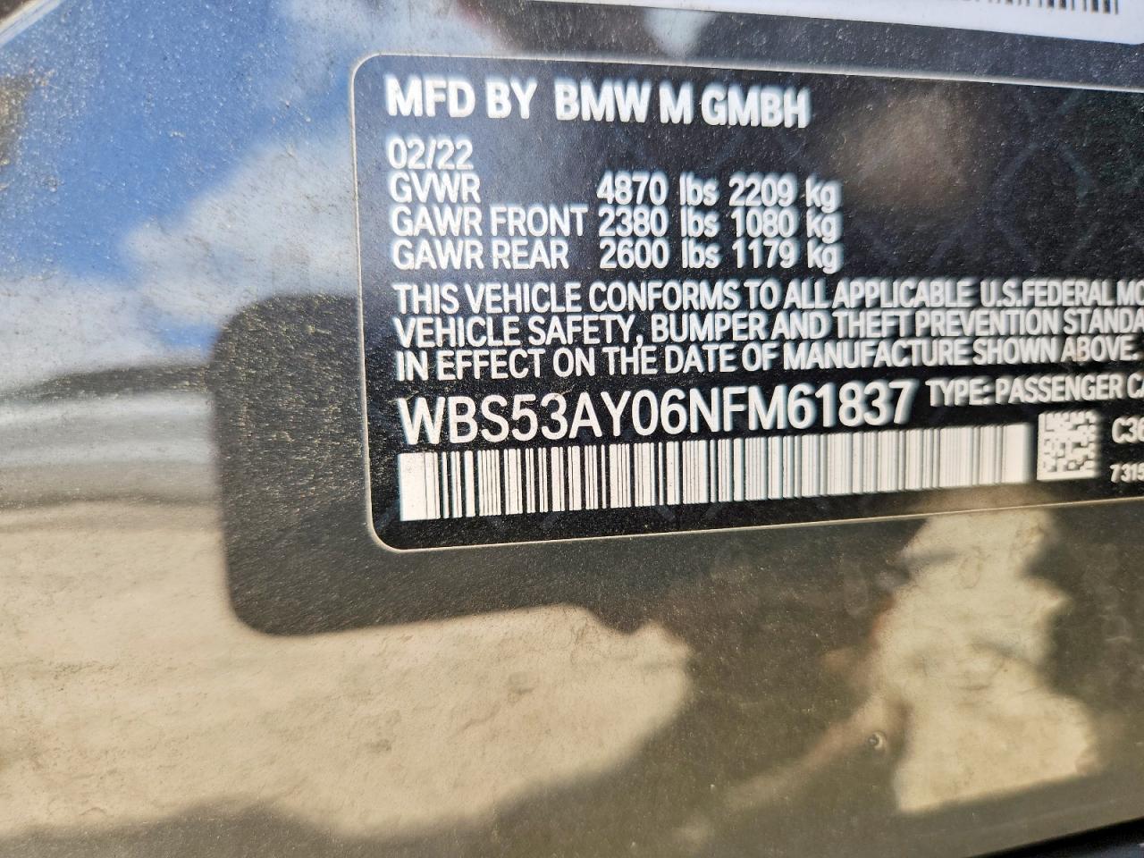 2022 Bmw M3 Gray vin: WBS53AY06NFM61837