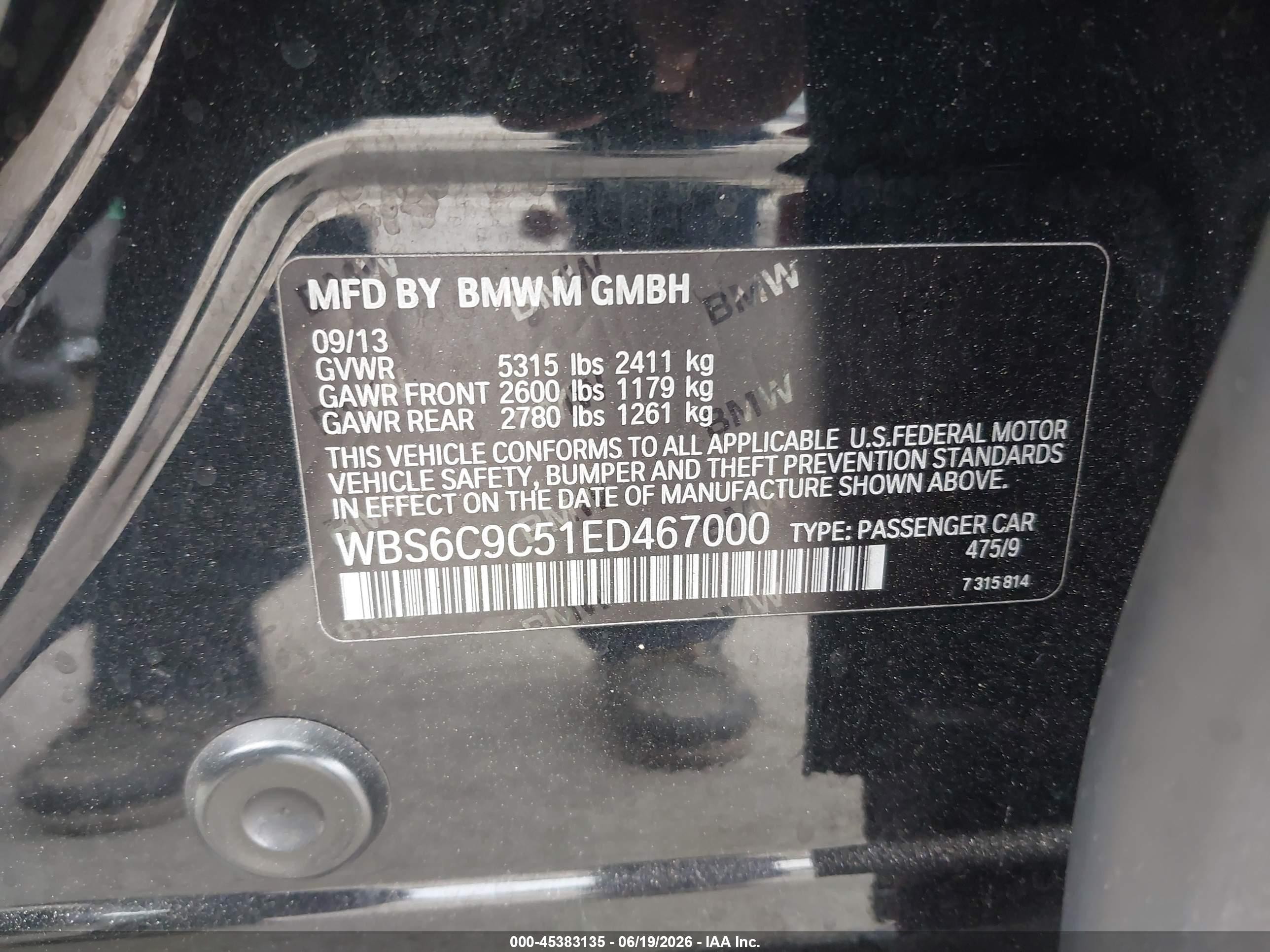 2014 Bmw M6 Gran Coupe   Black vin: WBS6C9C51ED467000