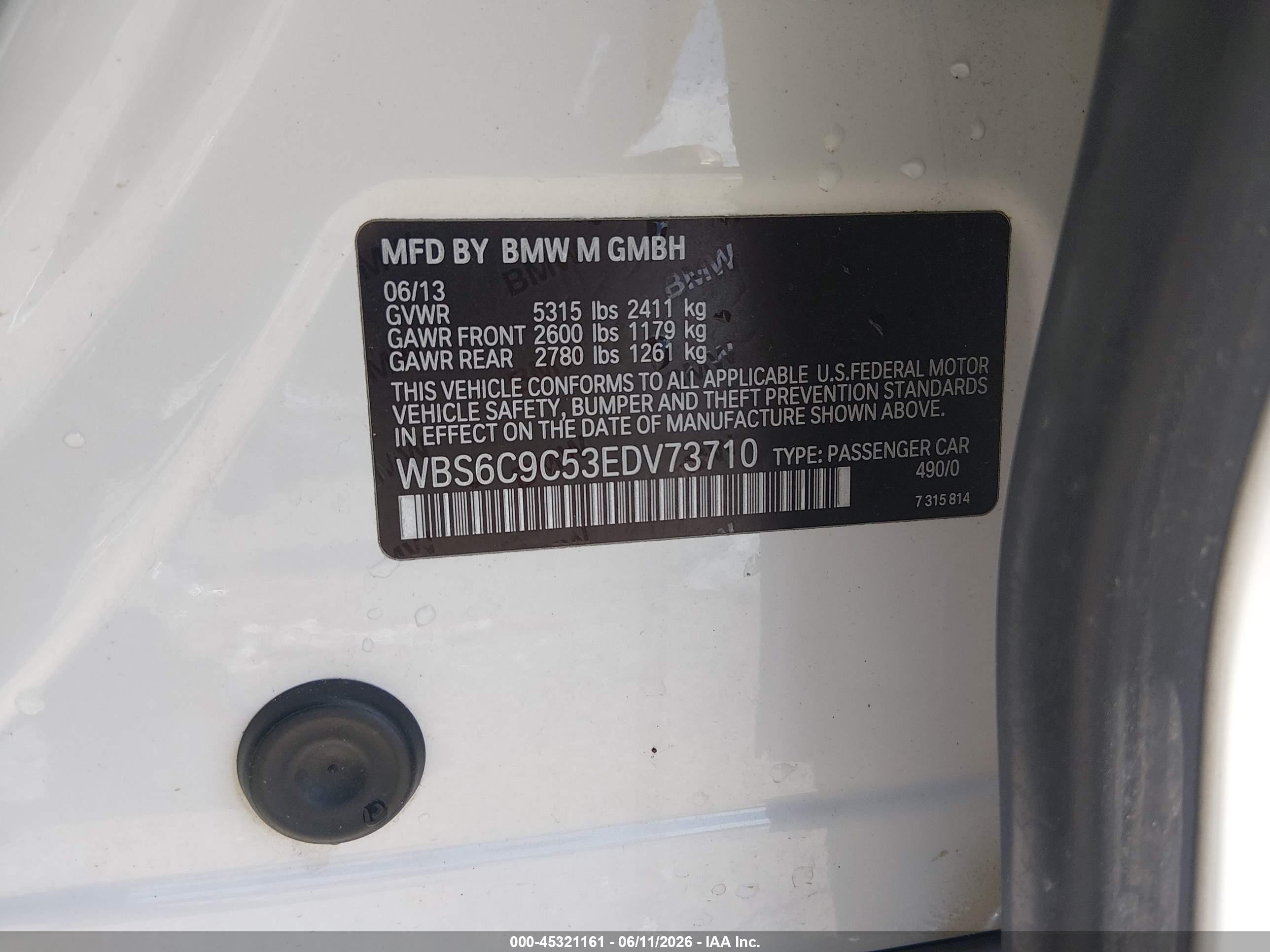 2014 Bmw M6 Gran Coupe   White vin: WBS6C9C53EDV73710