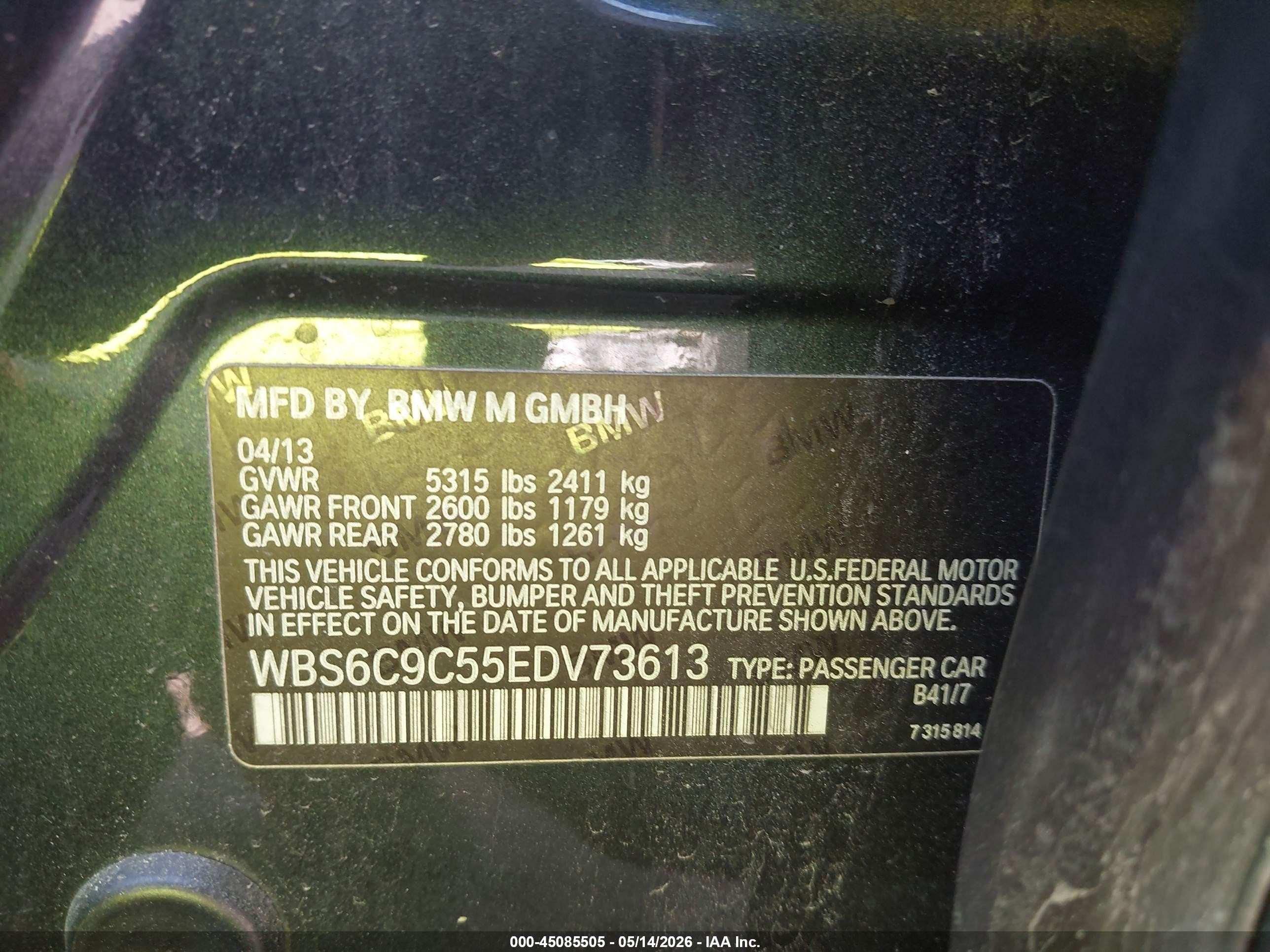 2014 Bmw M6 Gran Coupe   Gray vin: WBS6C9C55EDV73613