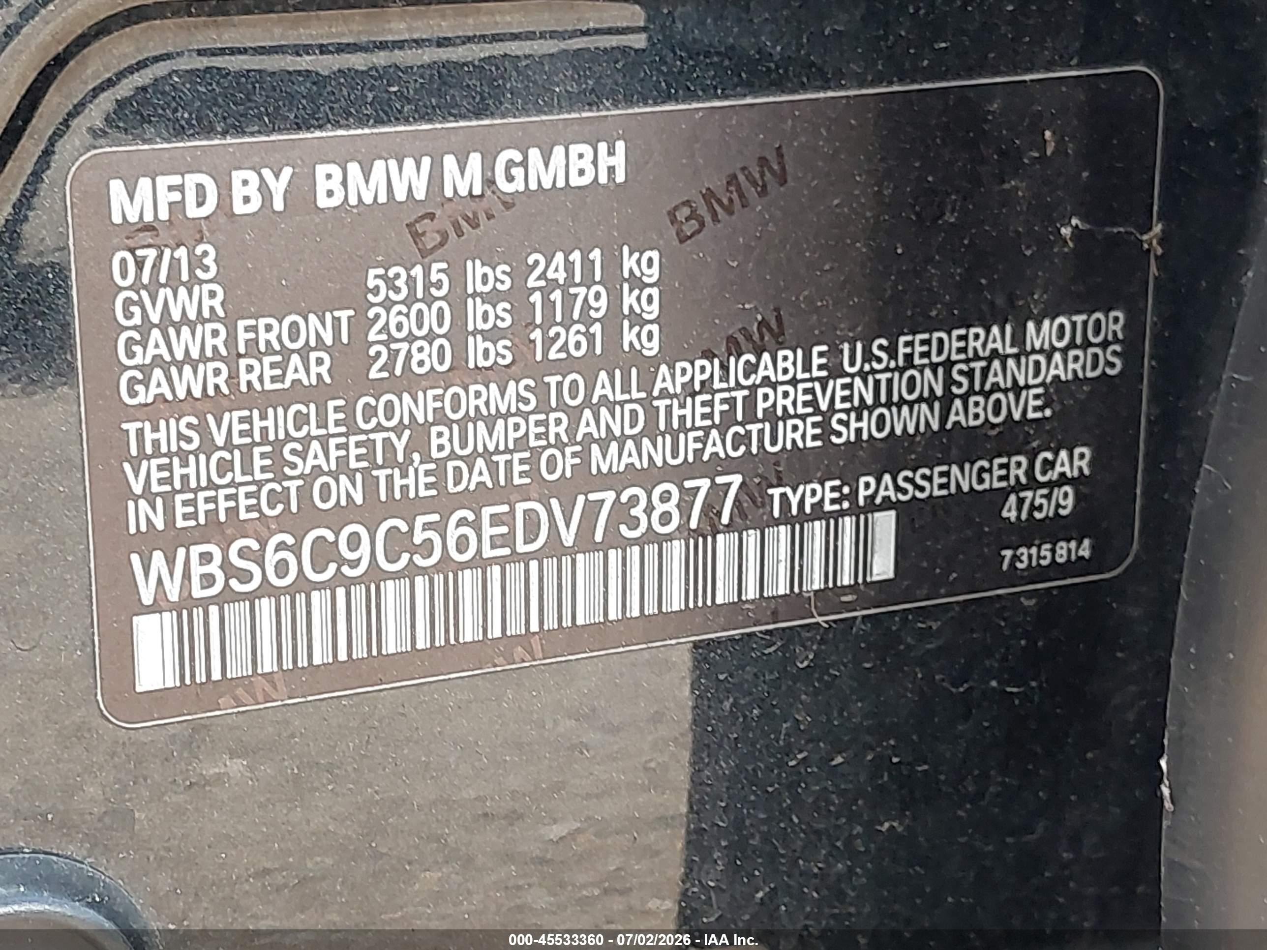 2014 Bmw M6 Gran Coupe   Gray vin: WBS6C9C56EDV73877