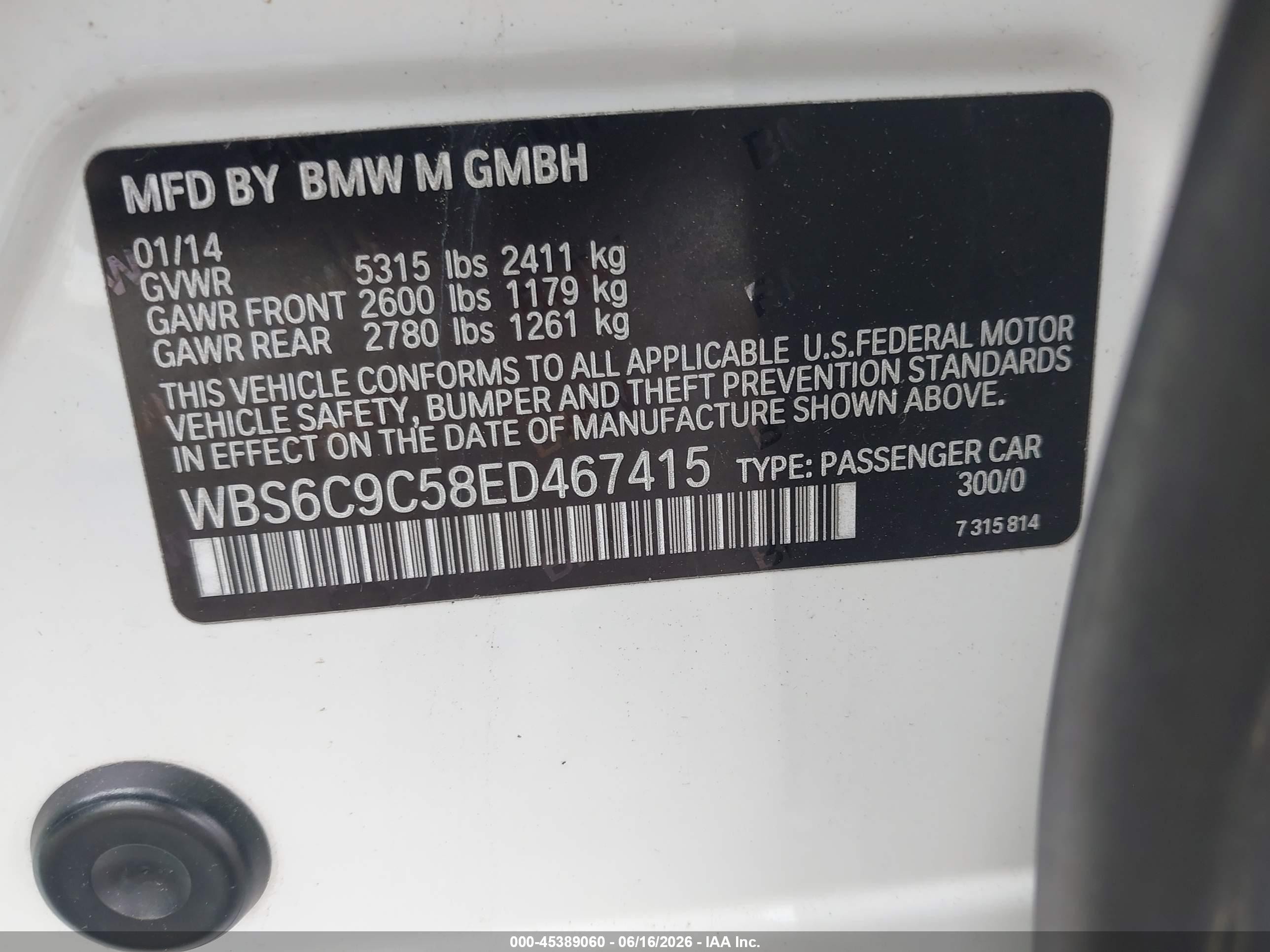 2014 Bmw M6 Gran Coupe   White vin: WBS6C9C58ED467415