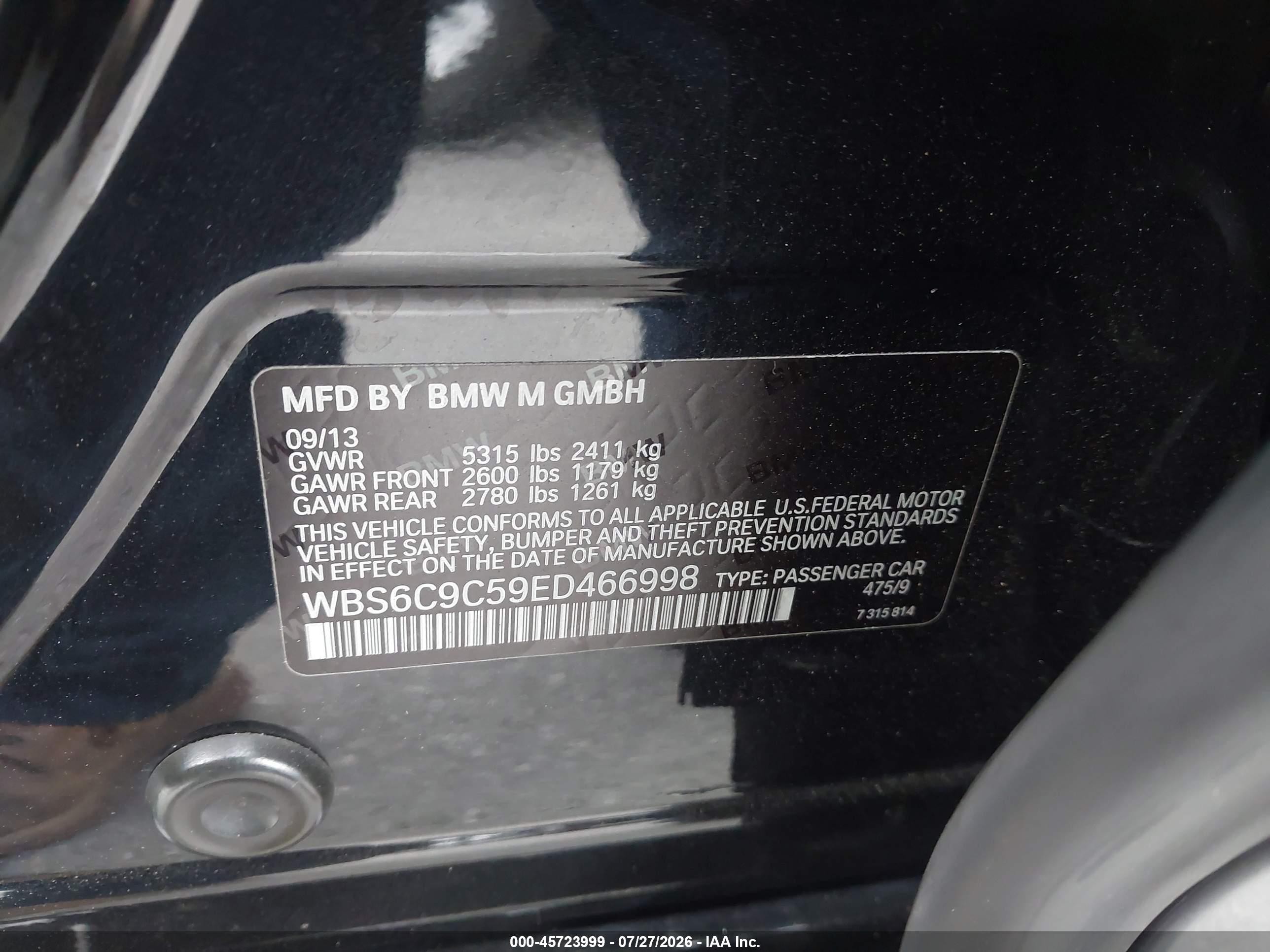 2014 Bmw M6 Gran Coupe   Черный vin: WBS6C9C59ED466998