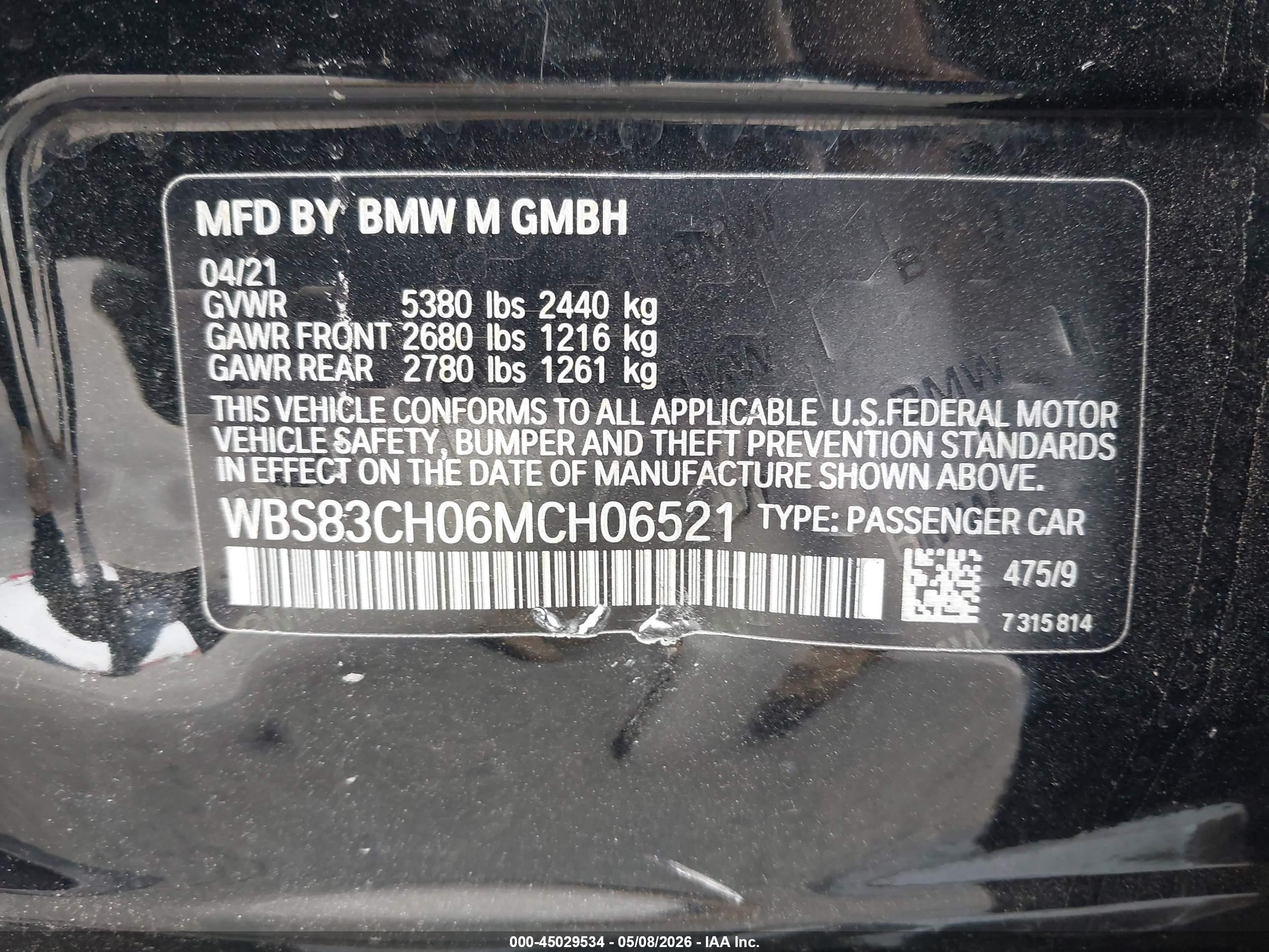 2021 Bmw M5   Черный vin: WBS83CH06MCH06521