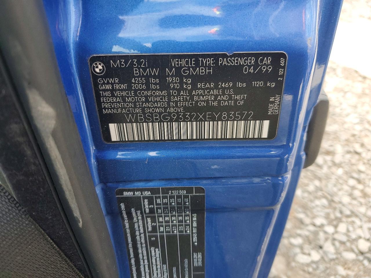 1999 Bmw Motorrad M3 Blue vin: WBSBG9332XEY83572