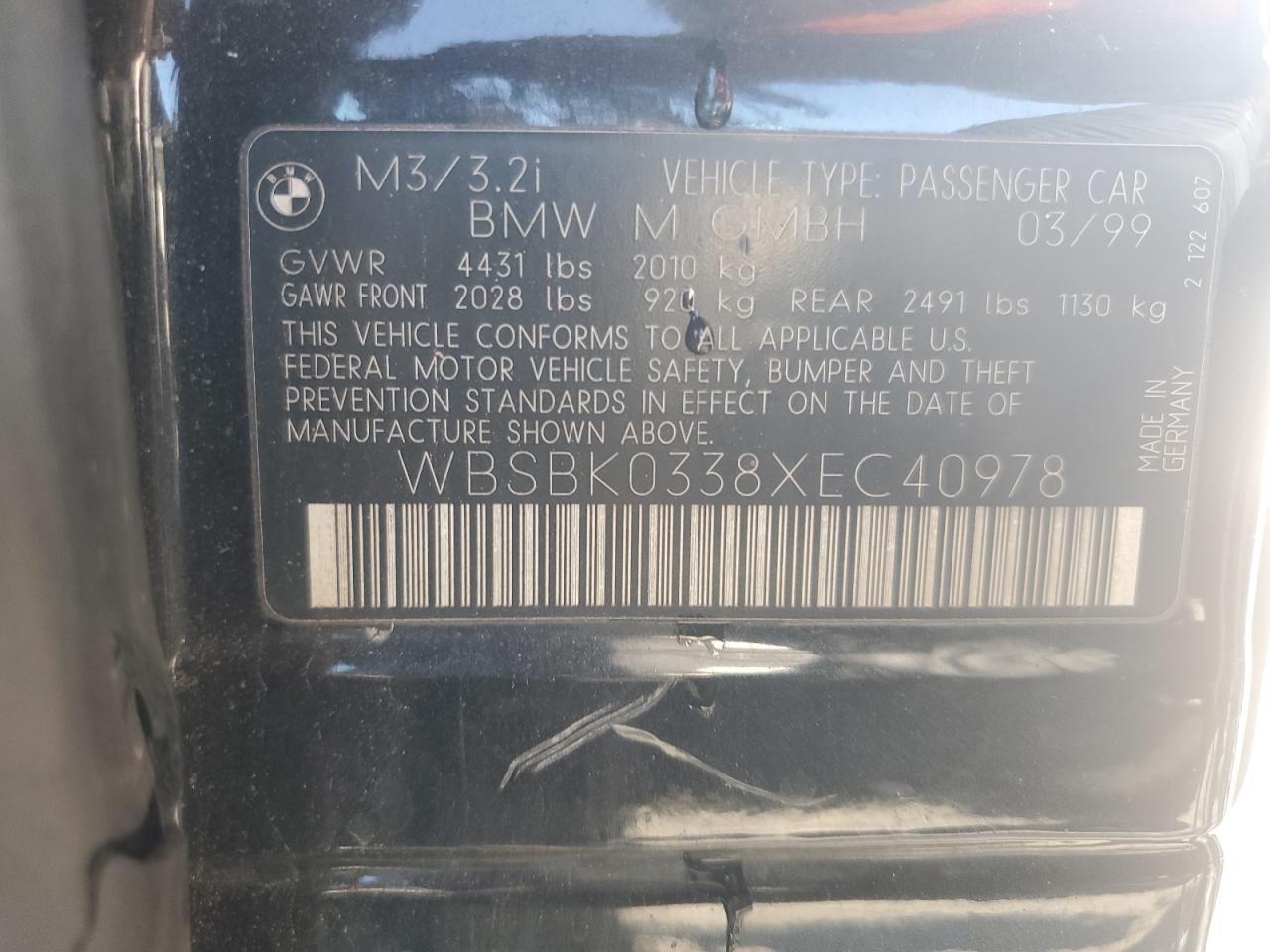 1999 Bmw M3 Automatic Black vin: WBSBK0338XEC40978