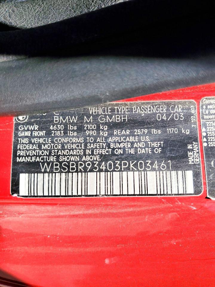 2003 Bmw M3 Red vin: WBSBR93403PK03461