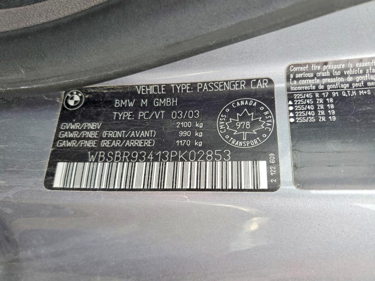2003 Bmw M3 Silver vin: WBSBR93413PK02853
