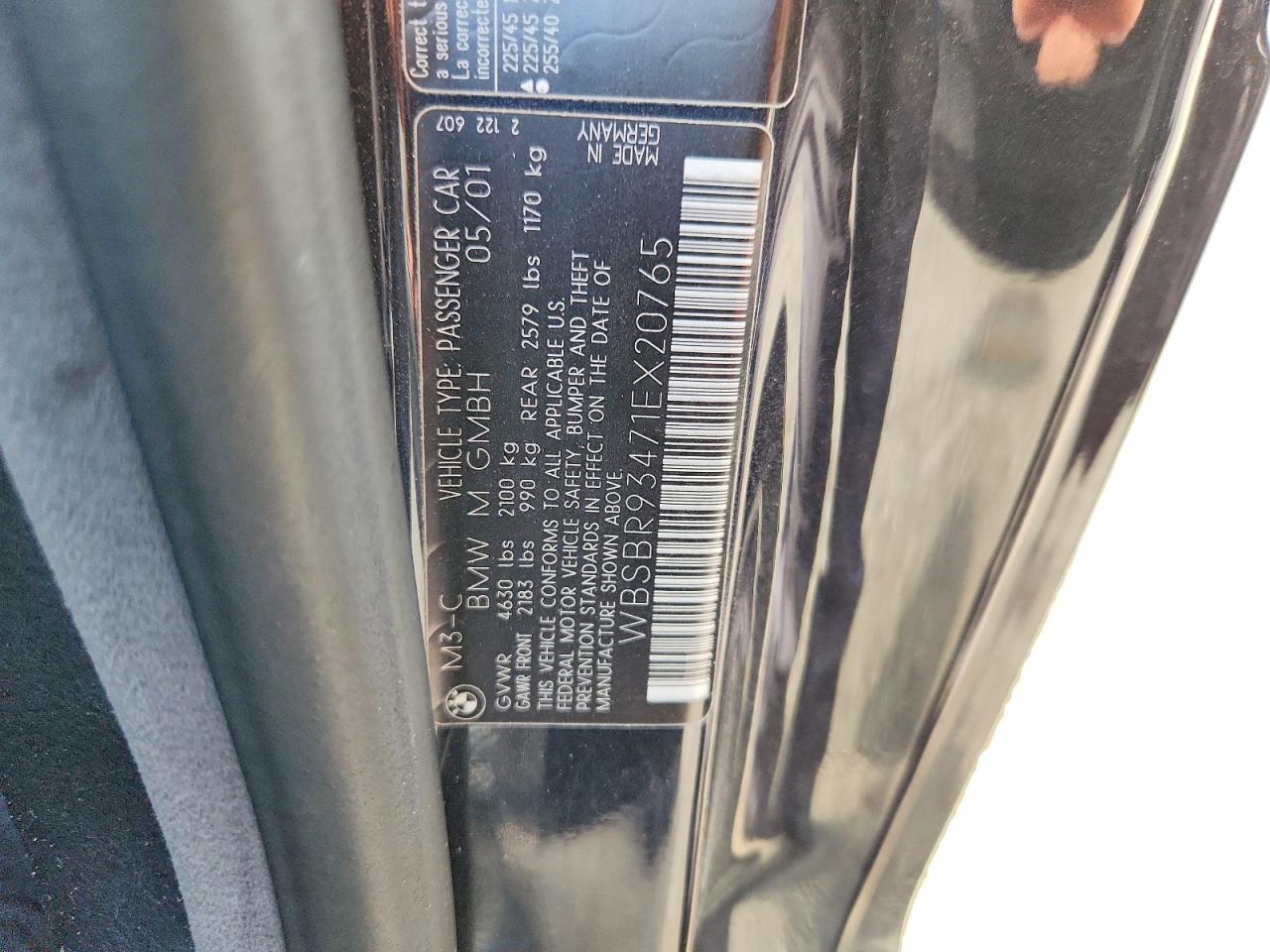 2001 Bmw M3 Black vin: WBSBR93471EX20765