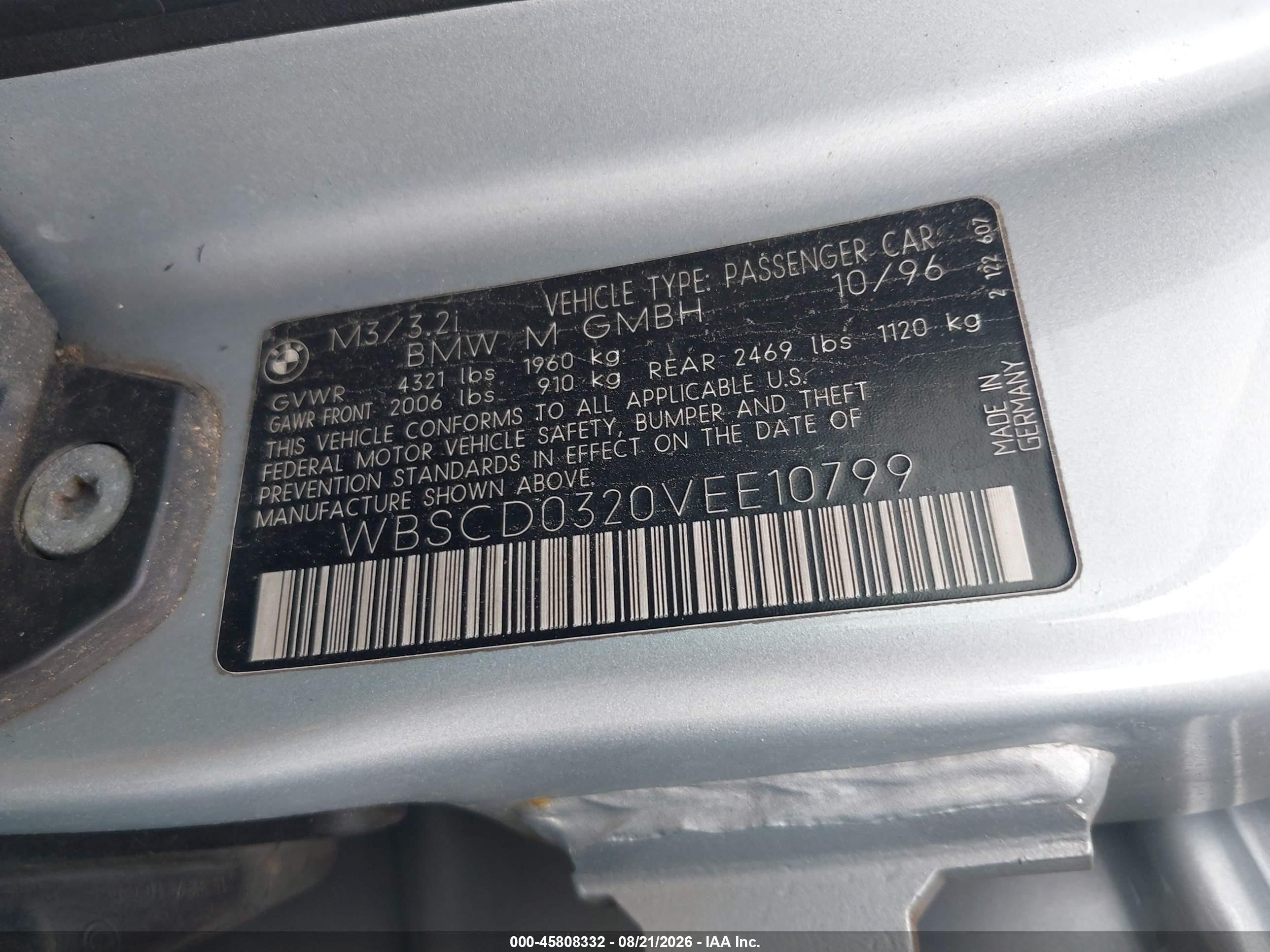 1997 Bmw M3   Silver vin: WBSCD0320VEE10799
