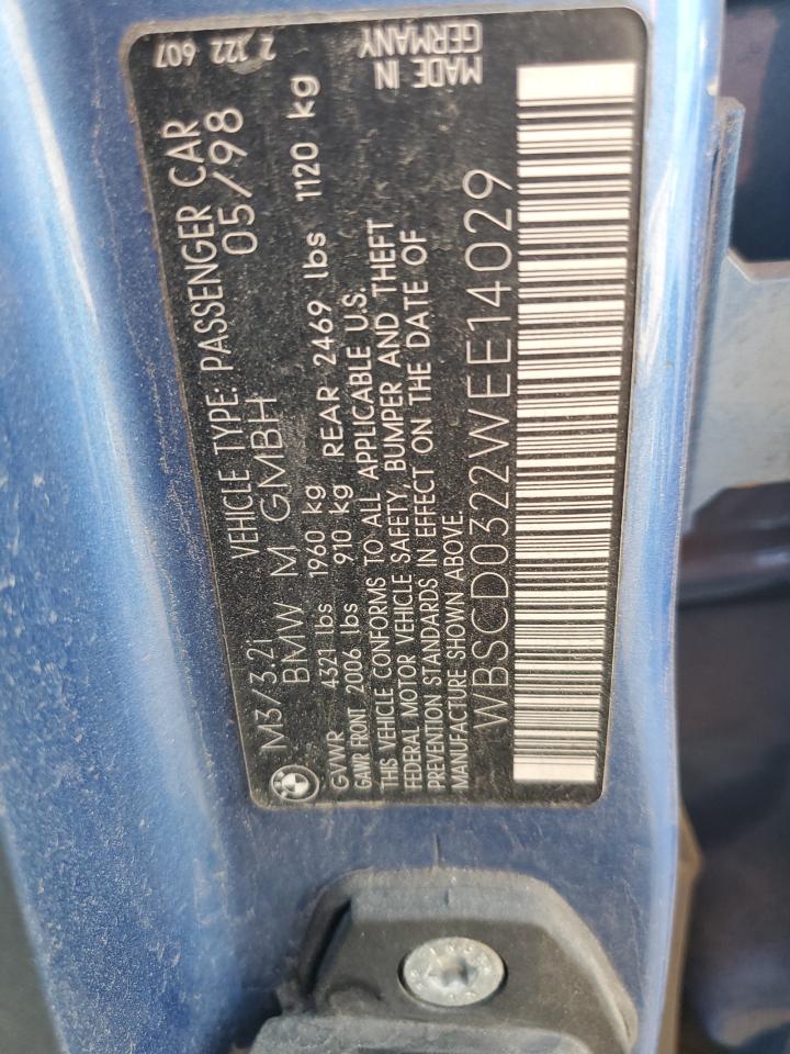 1998 Bmw M3 Automatic Blue vin: WBSCD0322WEE14029