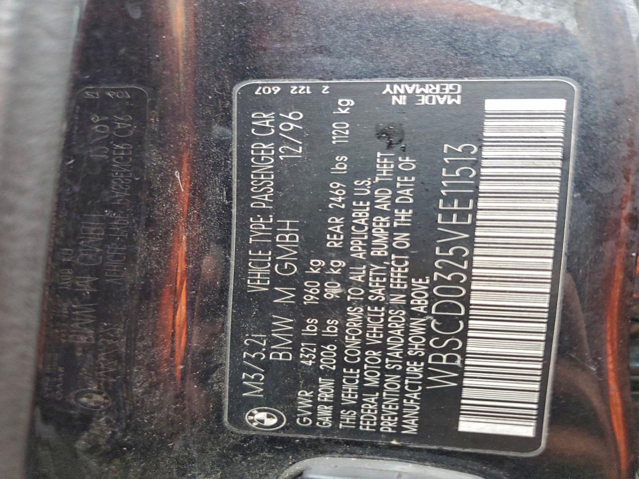 1997 Bmw M3 Automatic Черный vin: WBSCD0325VEE11513