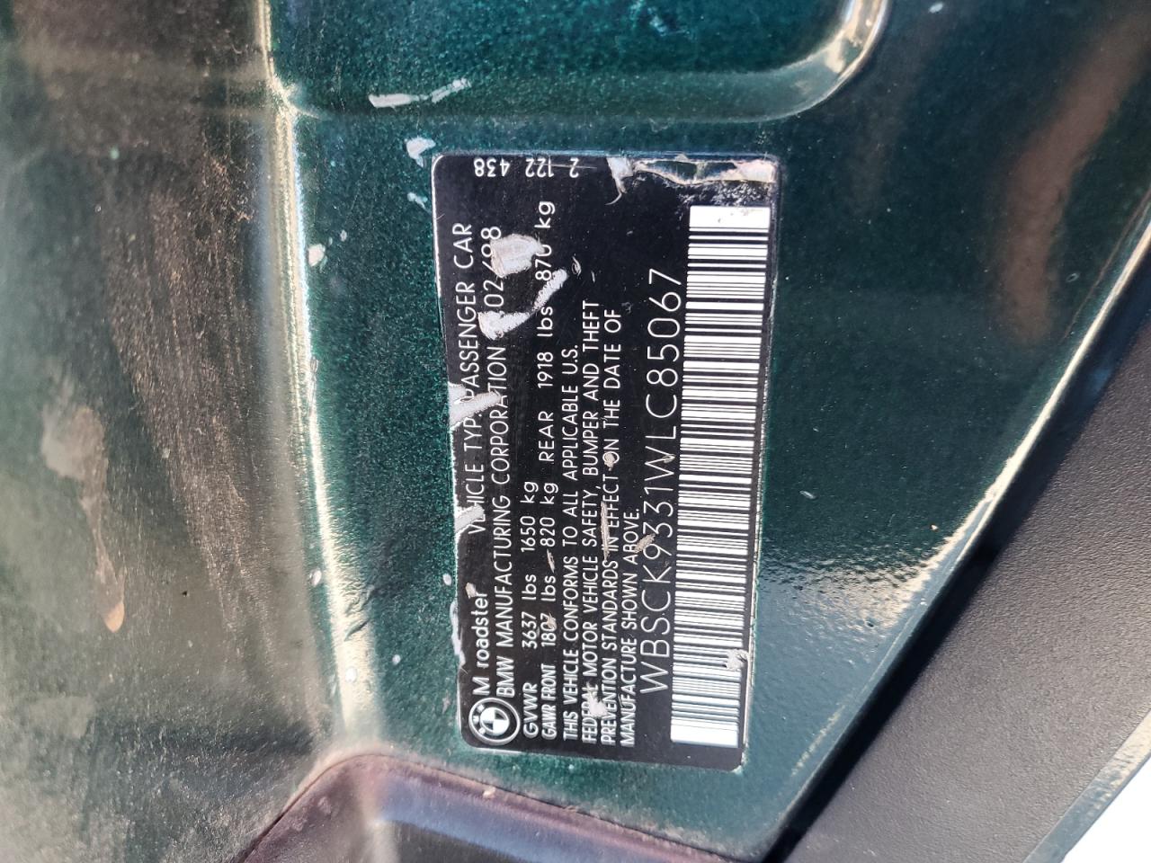 1998 Bmw M Roadster   Green vin: WBSCK9331WLC85067