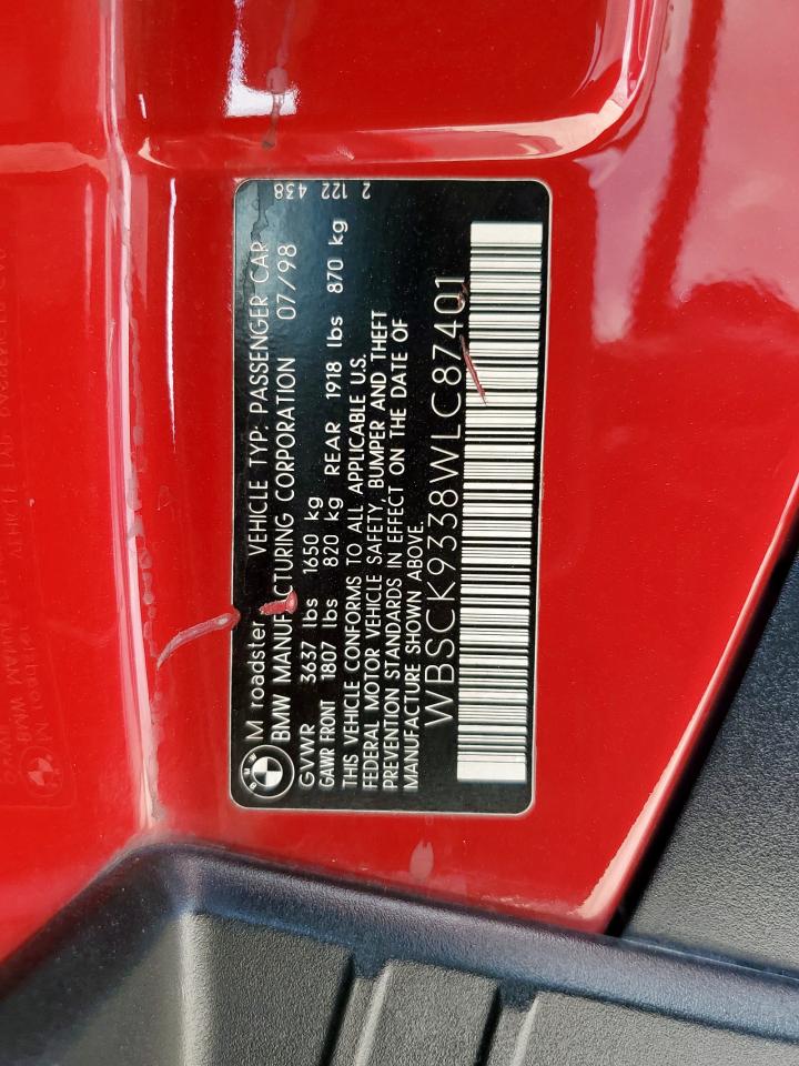 1998 Bmw M Roadster   Red vin: WBSCK9338WLC87401