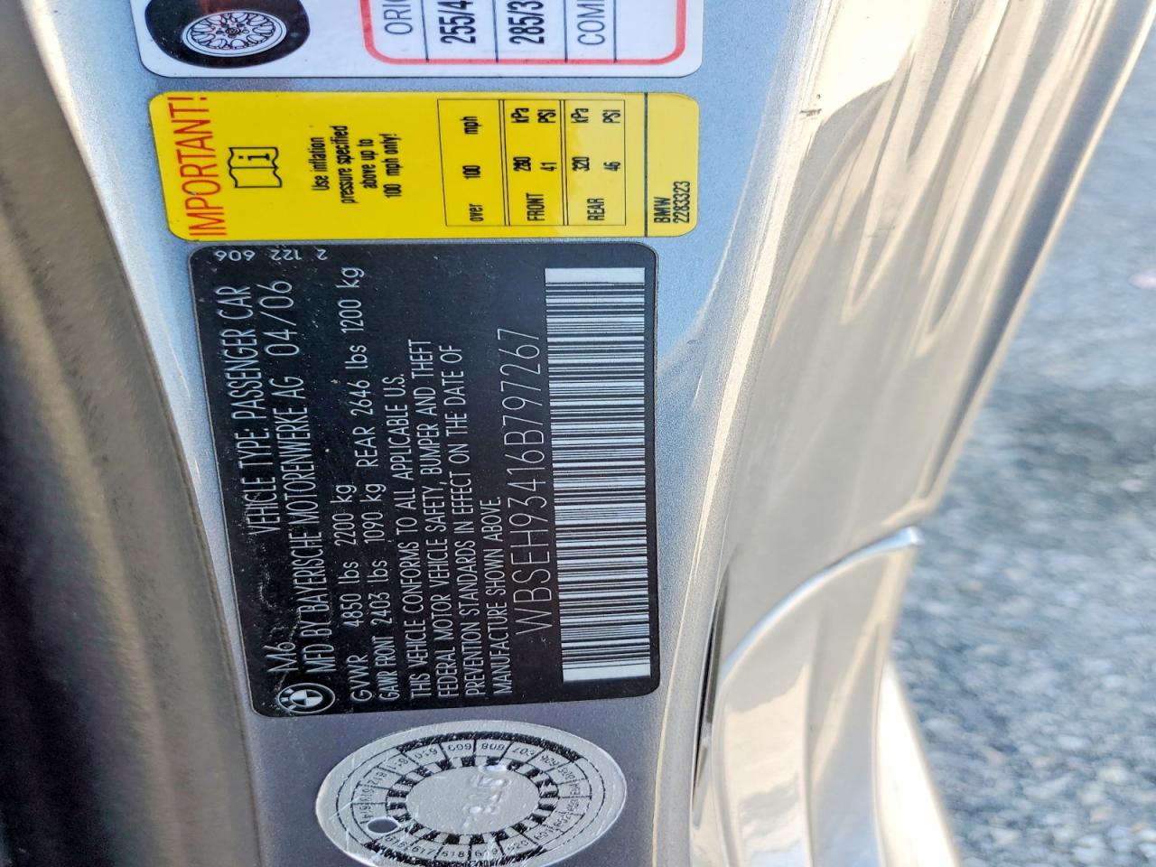 2006 Bmw M6 Gray vin: WBSEH93416B797267