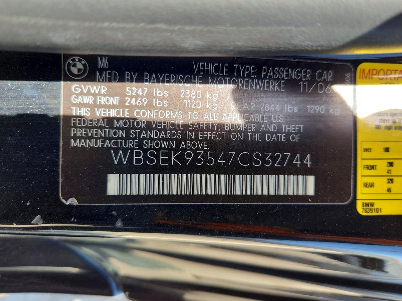 2007 Bmw M6 Black vin: WBSEK93547CS32744