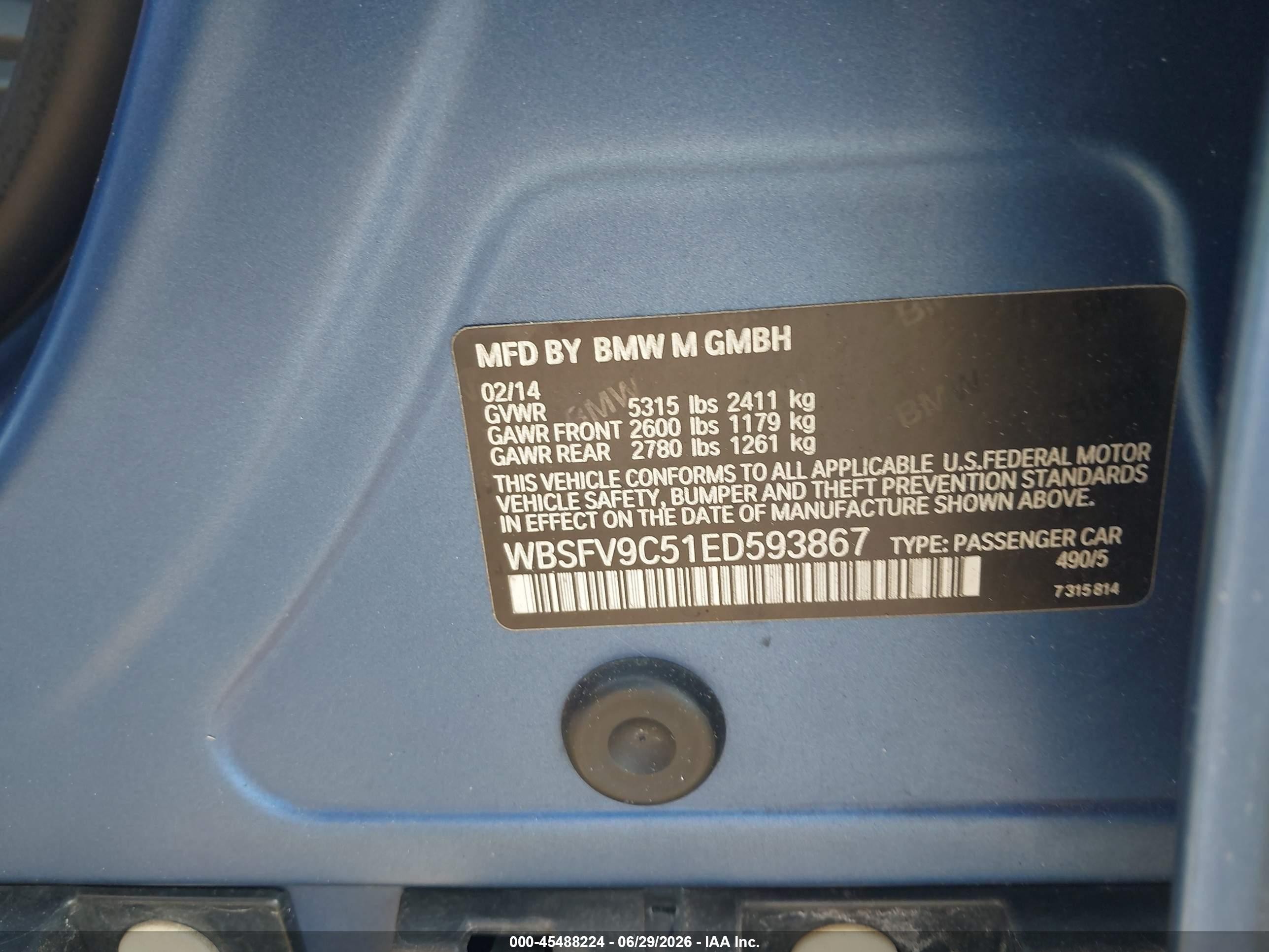 2014 Bmw M5   Blue vin: WBSFV9C51ED593867