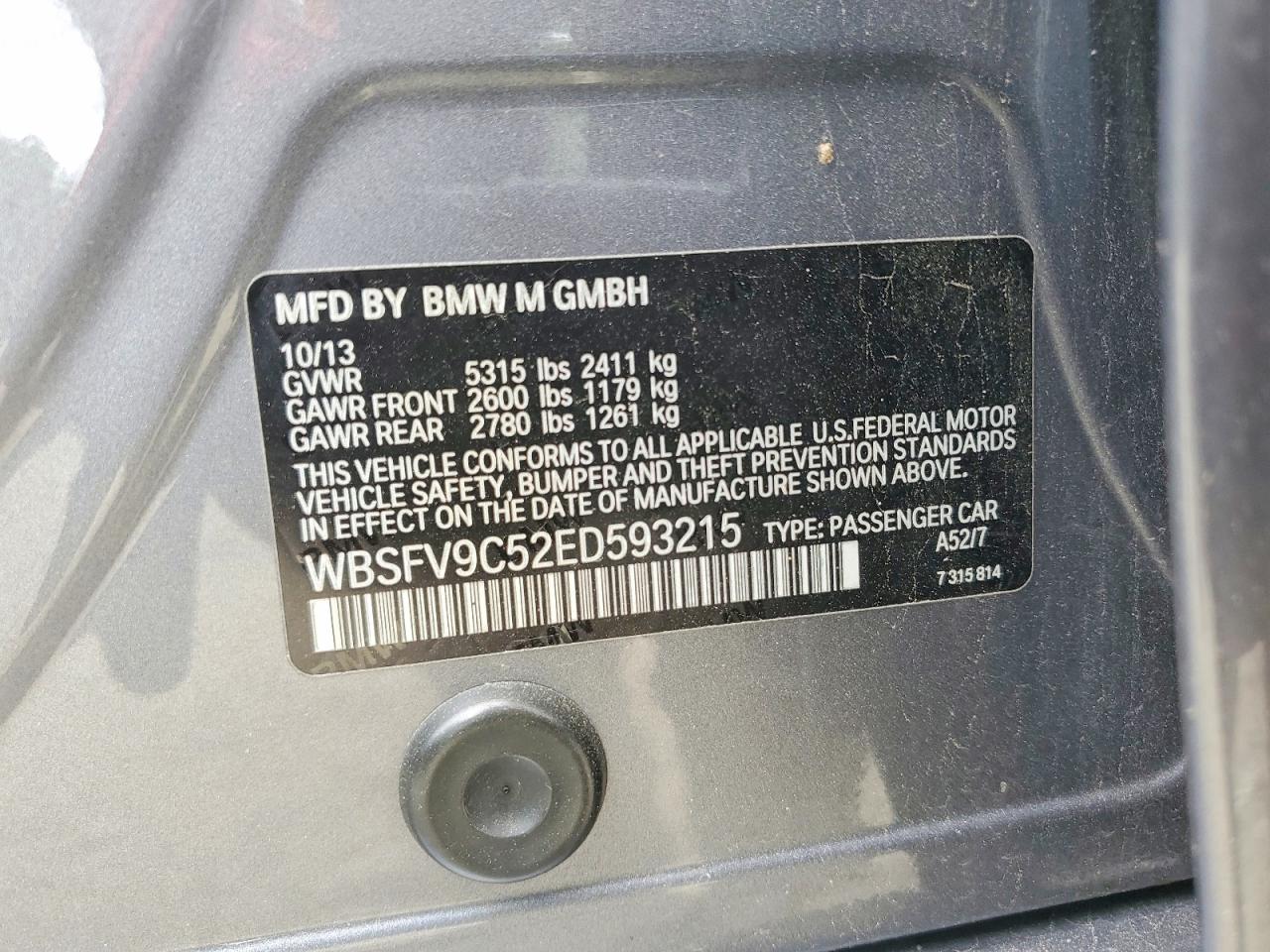 2014 Bmw M5 Gray vin: WBSFV9C52ED593215