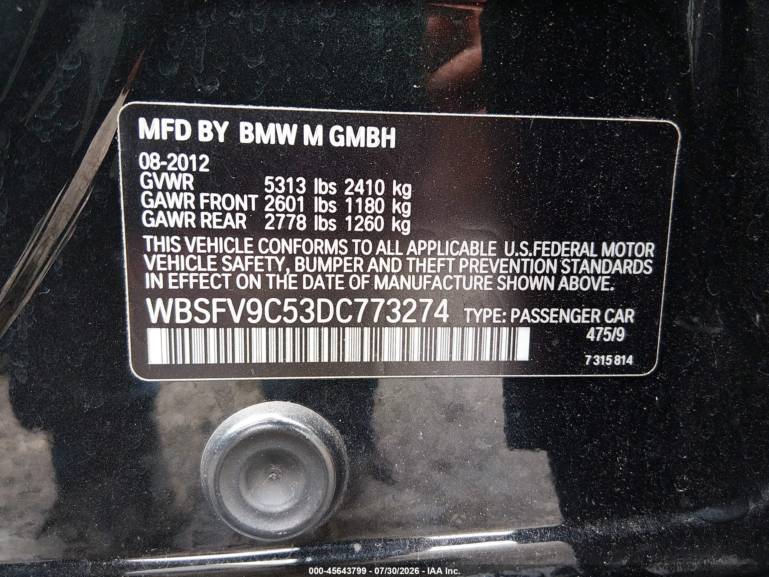 2013 Bmw M5 Black vin: WBSFV9C53DC773274