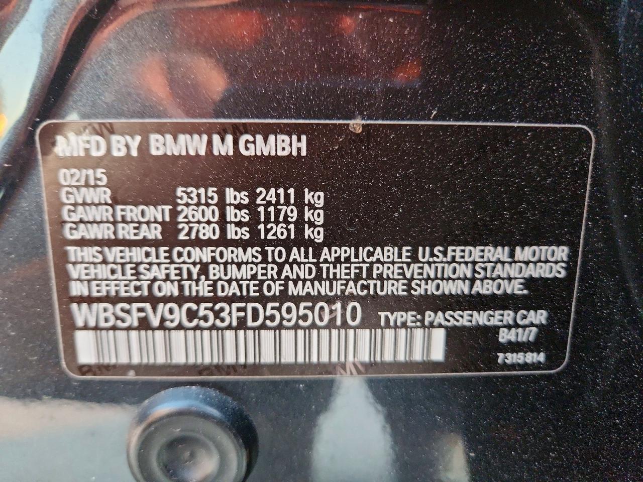 2015 Bmw Motorrad M5 Charcoal vin: WBSFV9C53FD595010