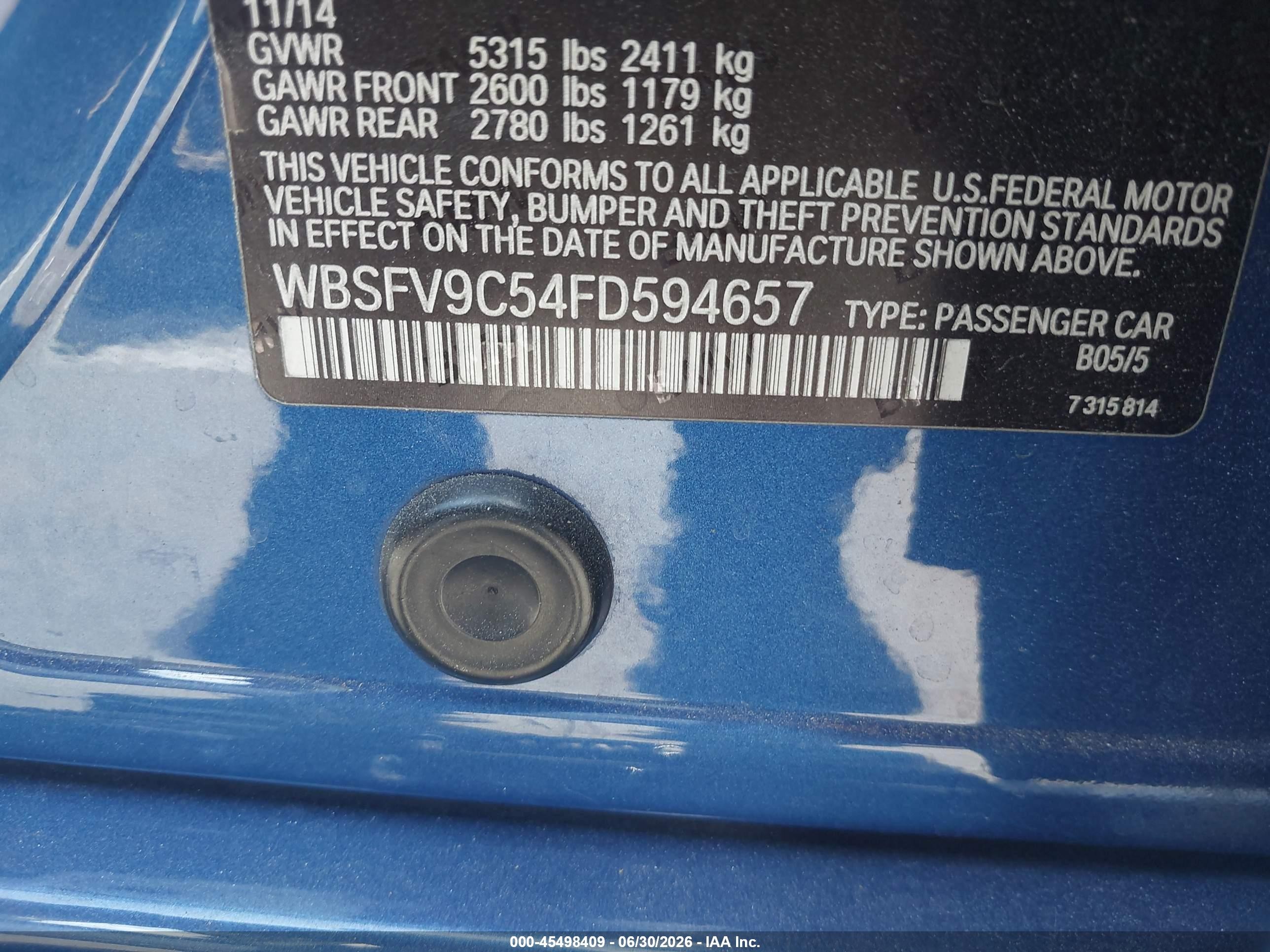 2015 Bmw M5   Blue vin: WBSFV9C54FD594657