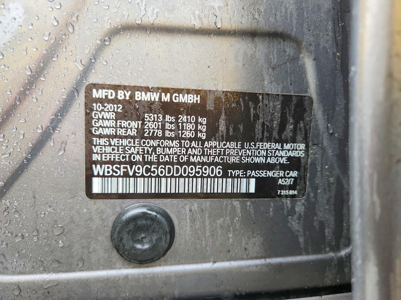 2013 Bmw M5 Gray vin: WBSFV9C56DD095906