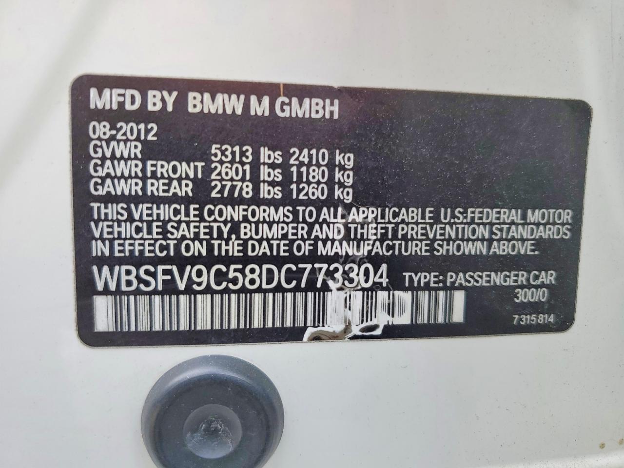 2013 Bmw Motorrad M5 White vin: WBSFV9C58DC773304
