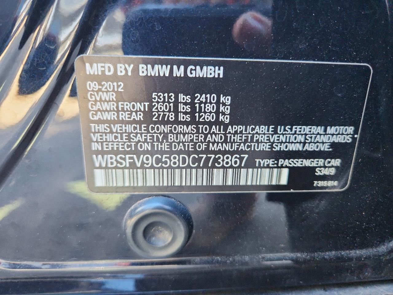 2013 Bmw M5 Black vin: WBSFV9C58DC773867