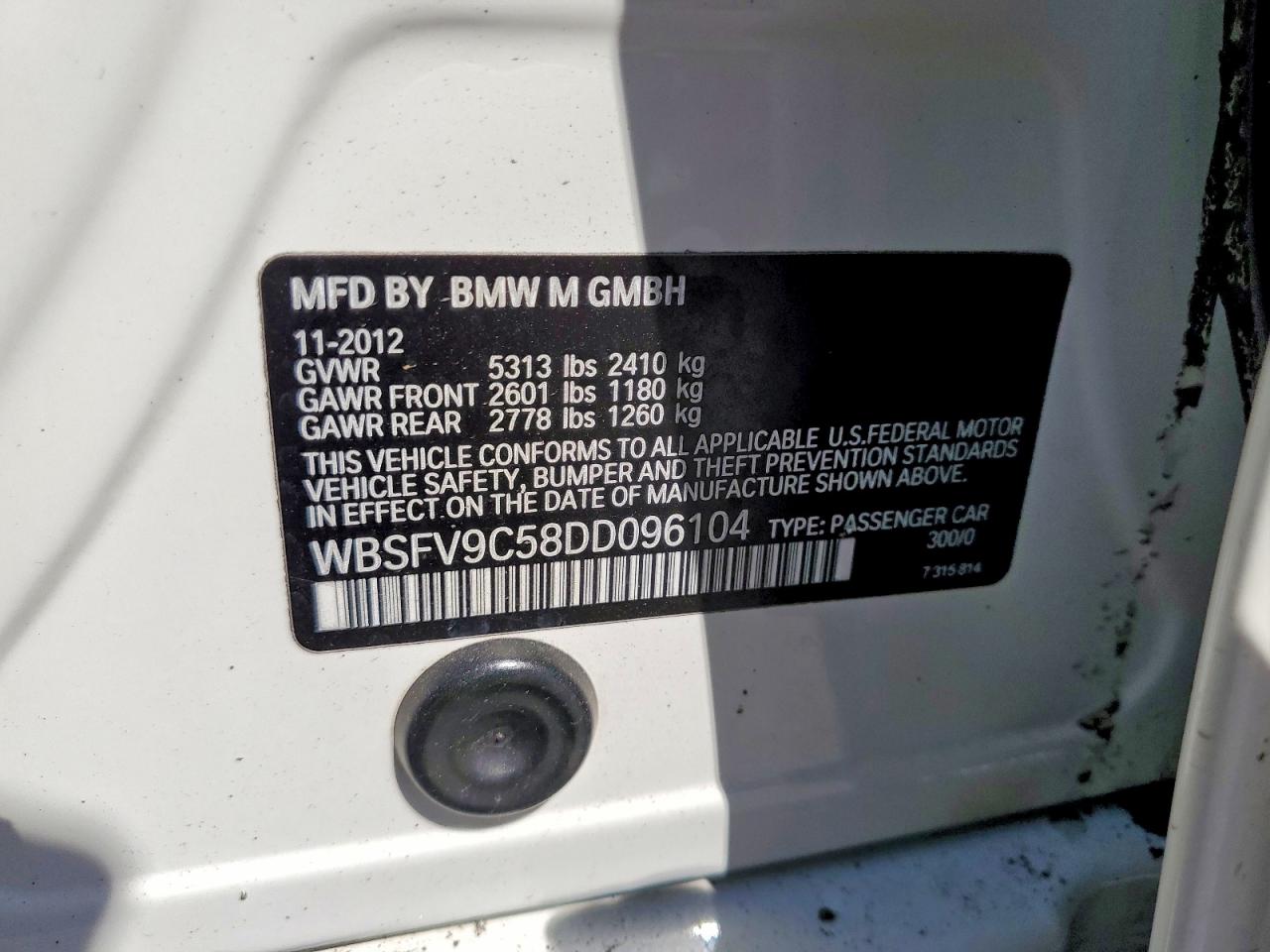 2013 Bmw Motorrad M5 White vin: WBSFV9C58DD096104