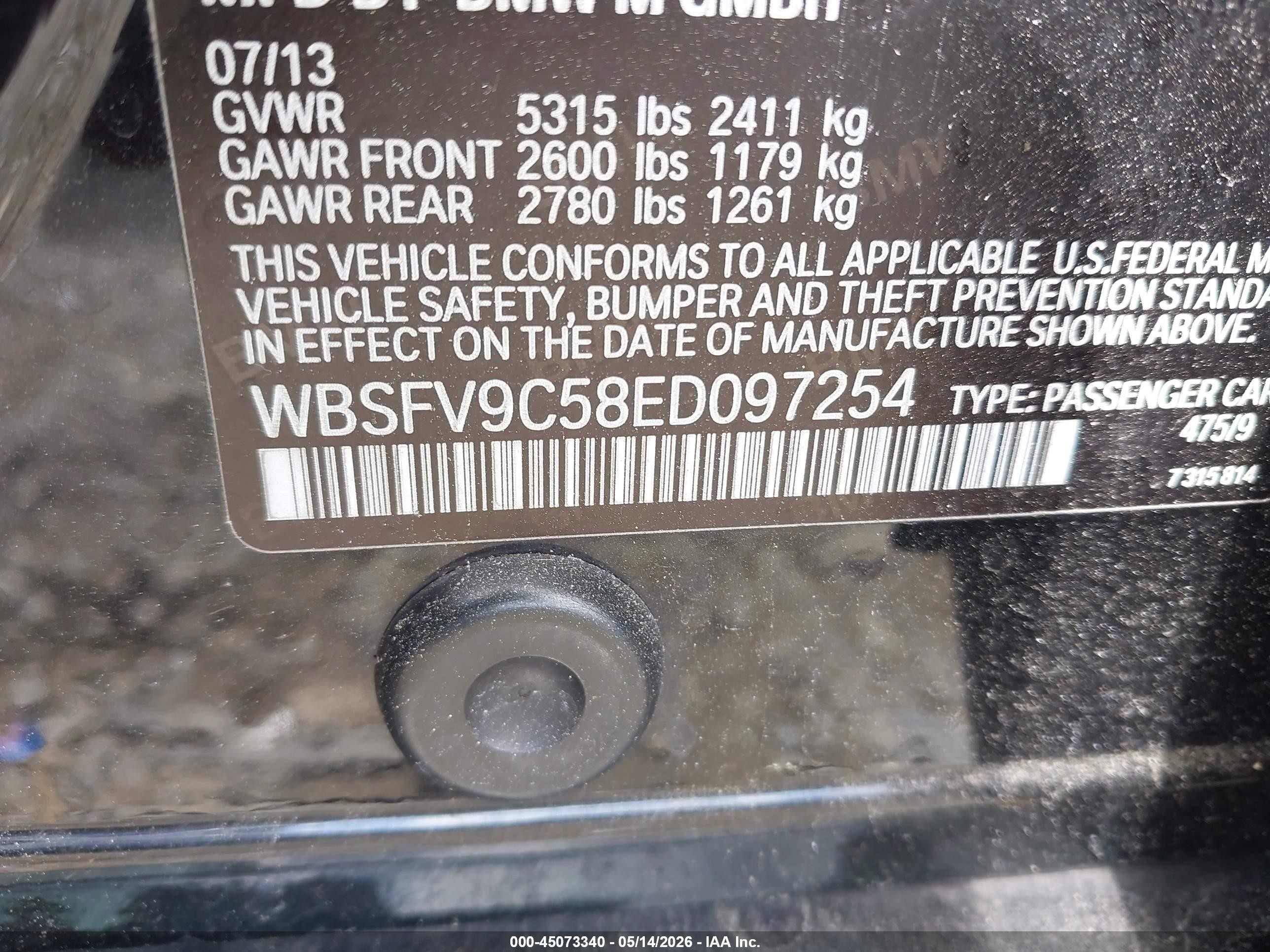 2014 Bmw M5 Black vin: WBSFV9C58ED097254