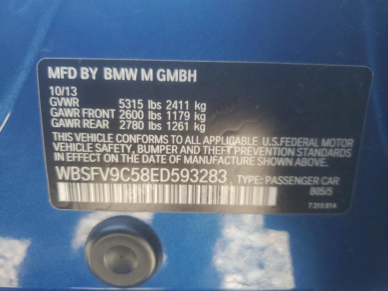 2014 Bmw M5 Blue vin: WBSFV9C58ED593283