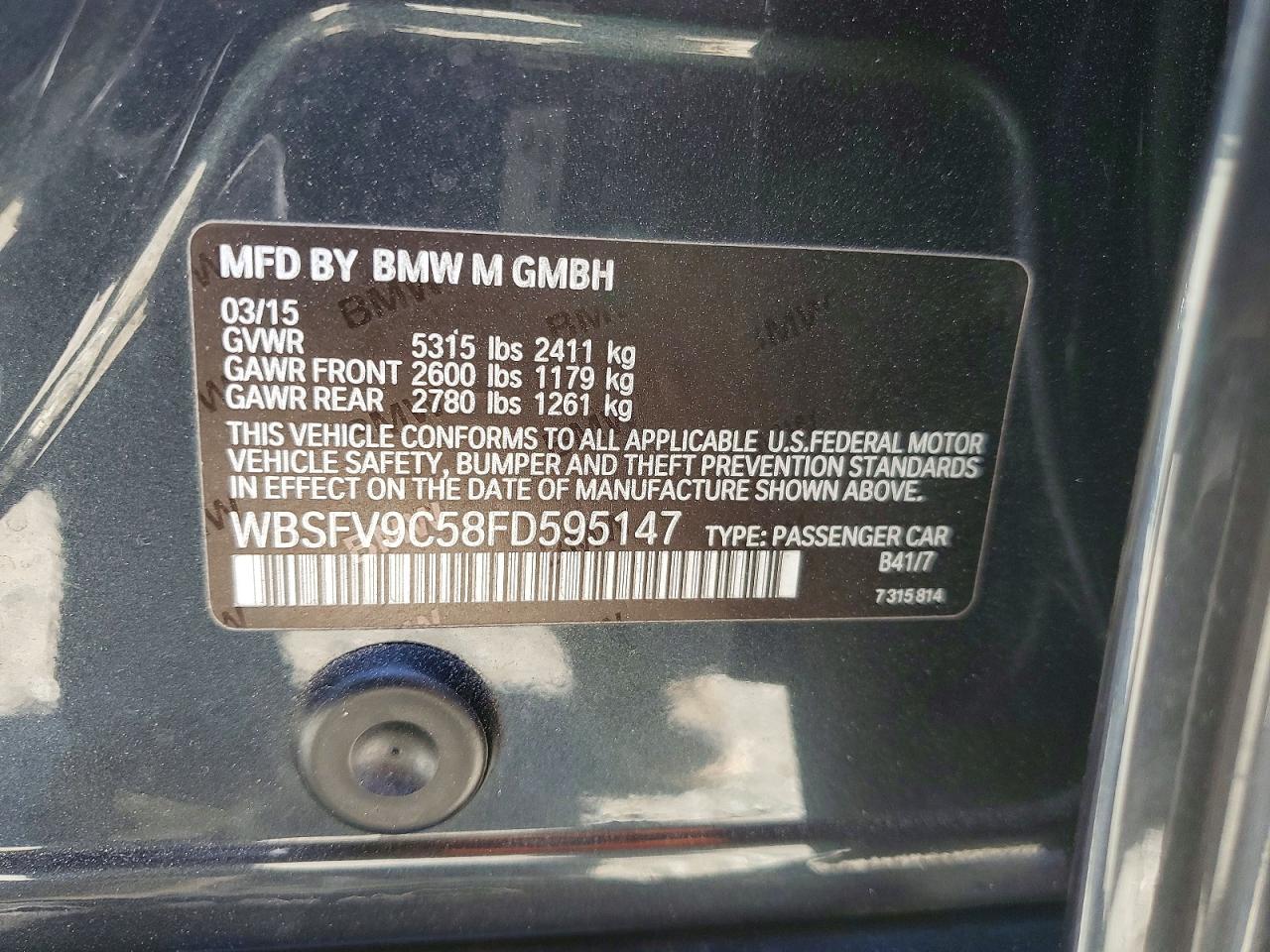 2015 Bmw Motorrad M5 Черный vin: WBSFV9C58FD595147