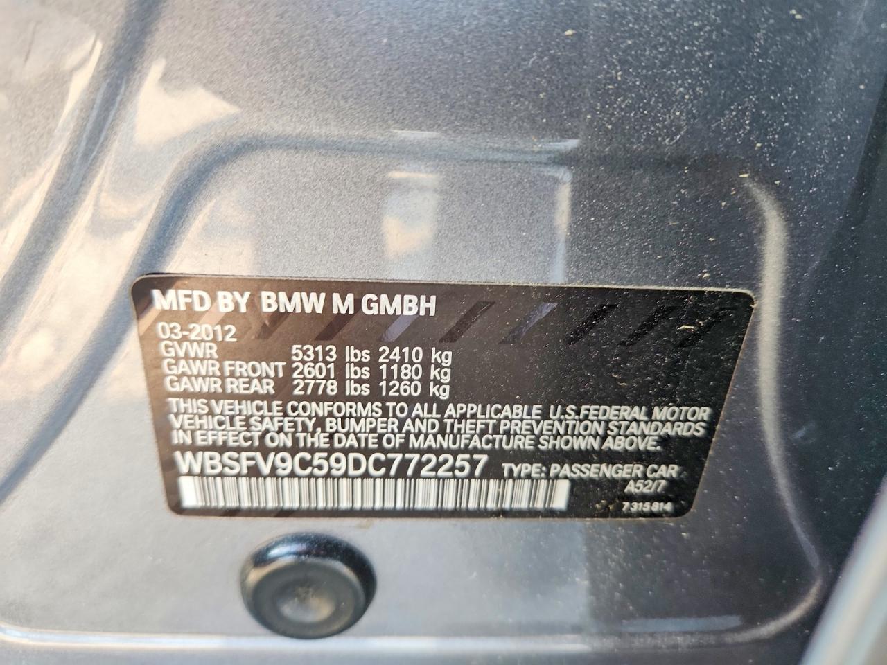 2013 Bmw M5 Gray vin: WBSFV9C59DC772257