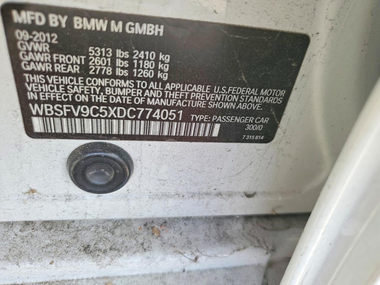 2013 Bmw M5 White vin: WBSFV9C5XDC774051