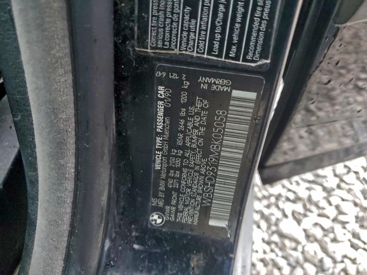 1991 Bmw M5 Black vin: WBSHD9319MBK05058