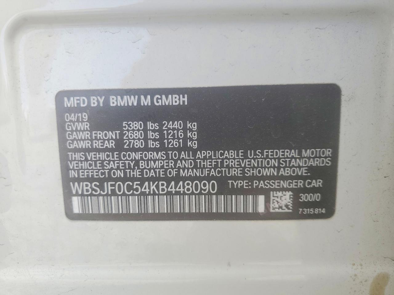 2019 Bmw M5 Charcoal vin: WBSJF0C54KB448090
