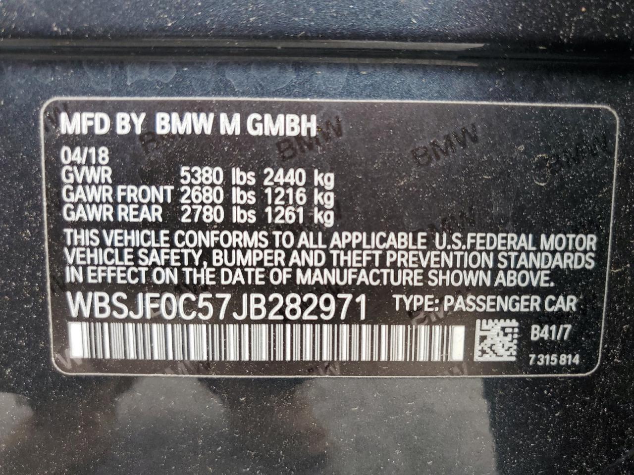 2018 Bmw M5 Blue vin: WBSJF0C57JB282971