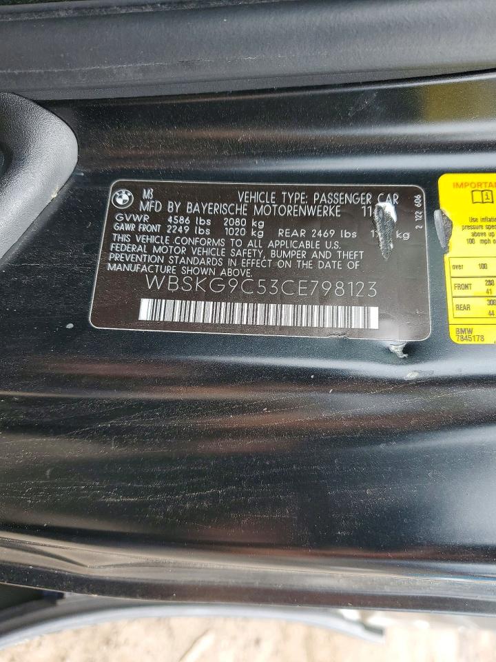 2012 Bmw M3 Black vin: WBSKG9C53CE798123