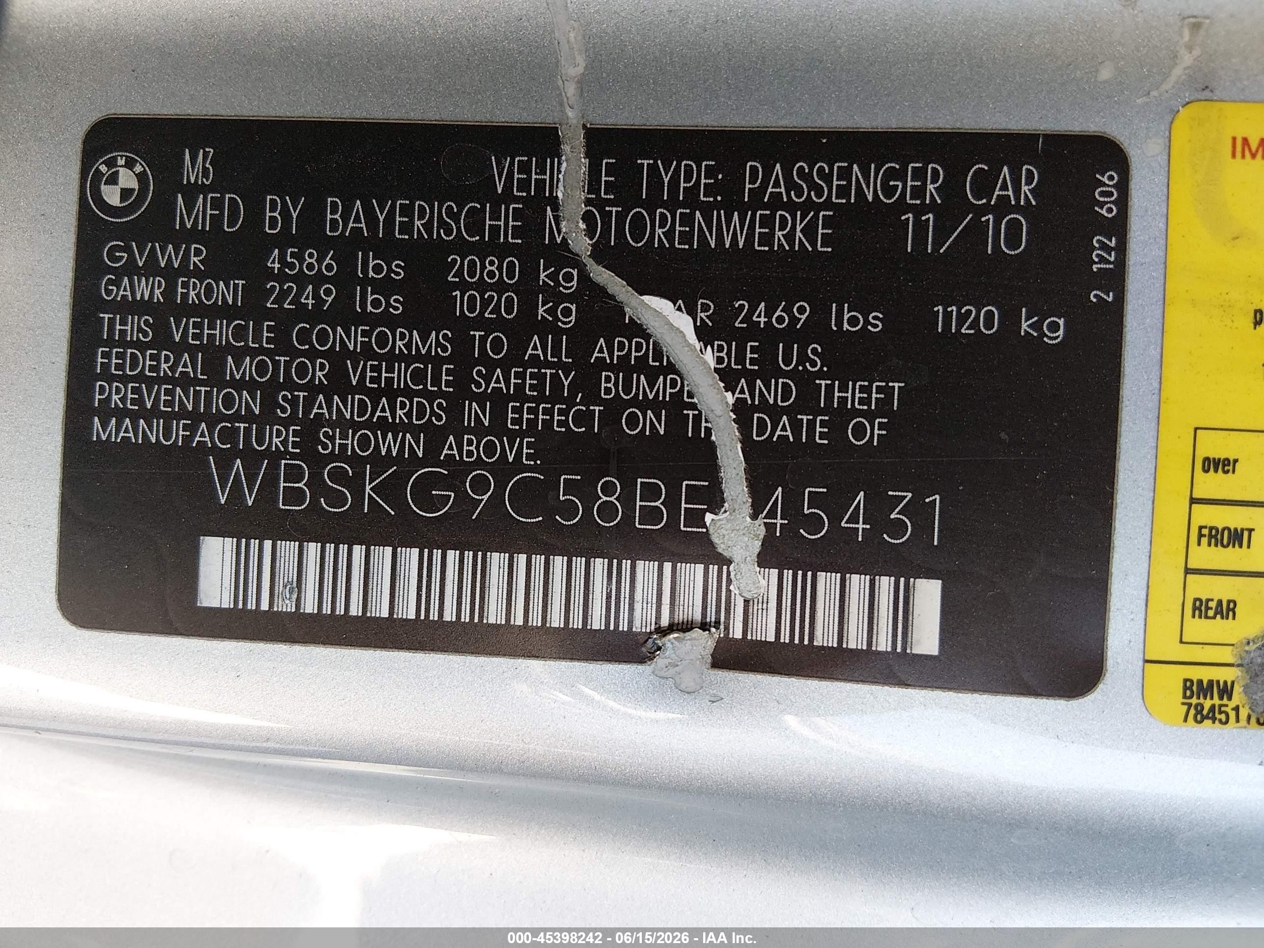 2011 Bmw M3   Light Blue vin: WBSKG9C58BE645431