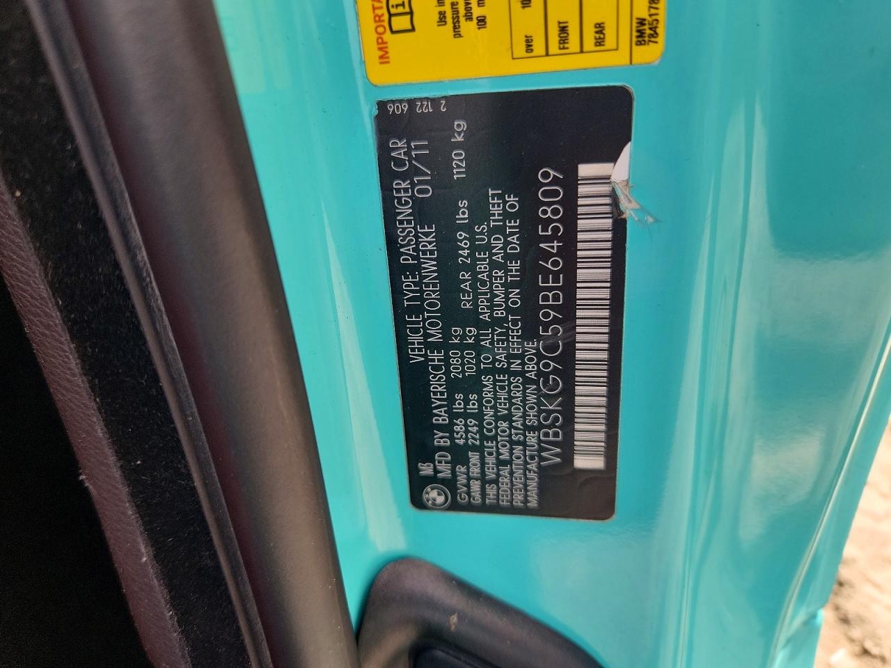 2011 Bmw M3 Turquoise vin: WBSKG9C59BE645809