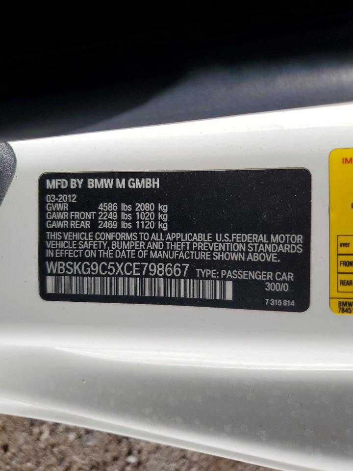 2012 Bmw M3 White vin: WBSKG9C5XCE798667