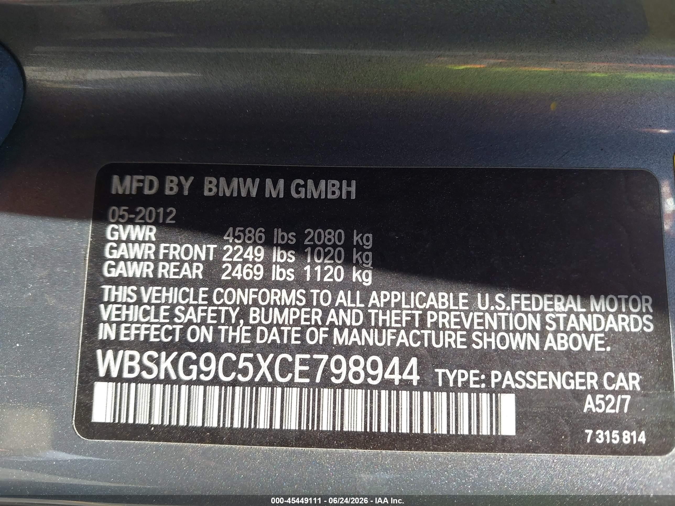 2012 Bmw M3 Gray vin: WBSKG9C5XCE798944