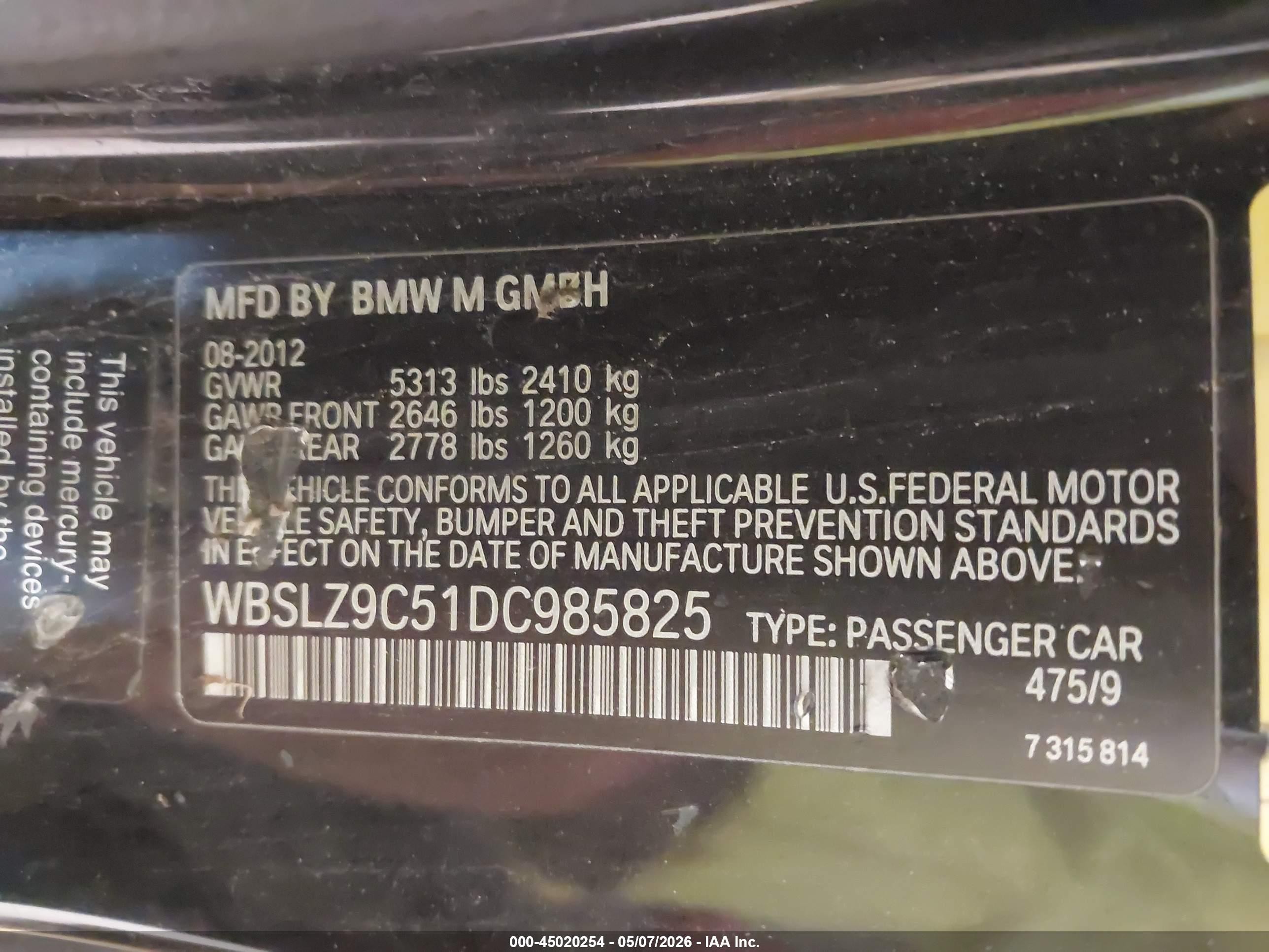 2013 Bmw M6   Black vin: WBSLZ9C51DC985825