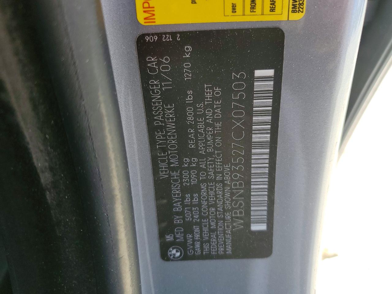 2007 Bmw M5 Silver vin: WBSNB93527CX07503