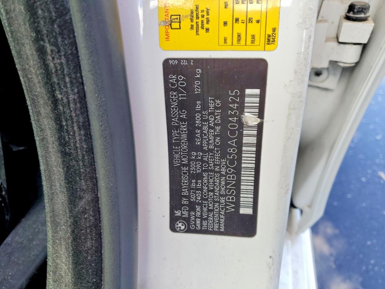 2010 Bmw Motorrad M5 Белый vin: WBSNB9C58AC043425